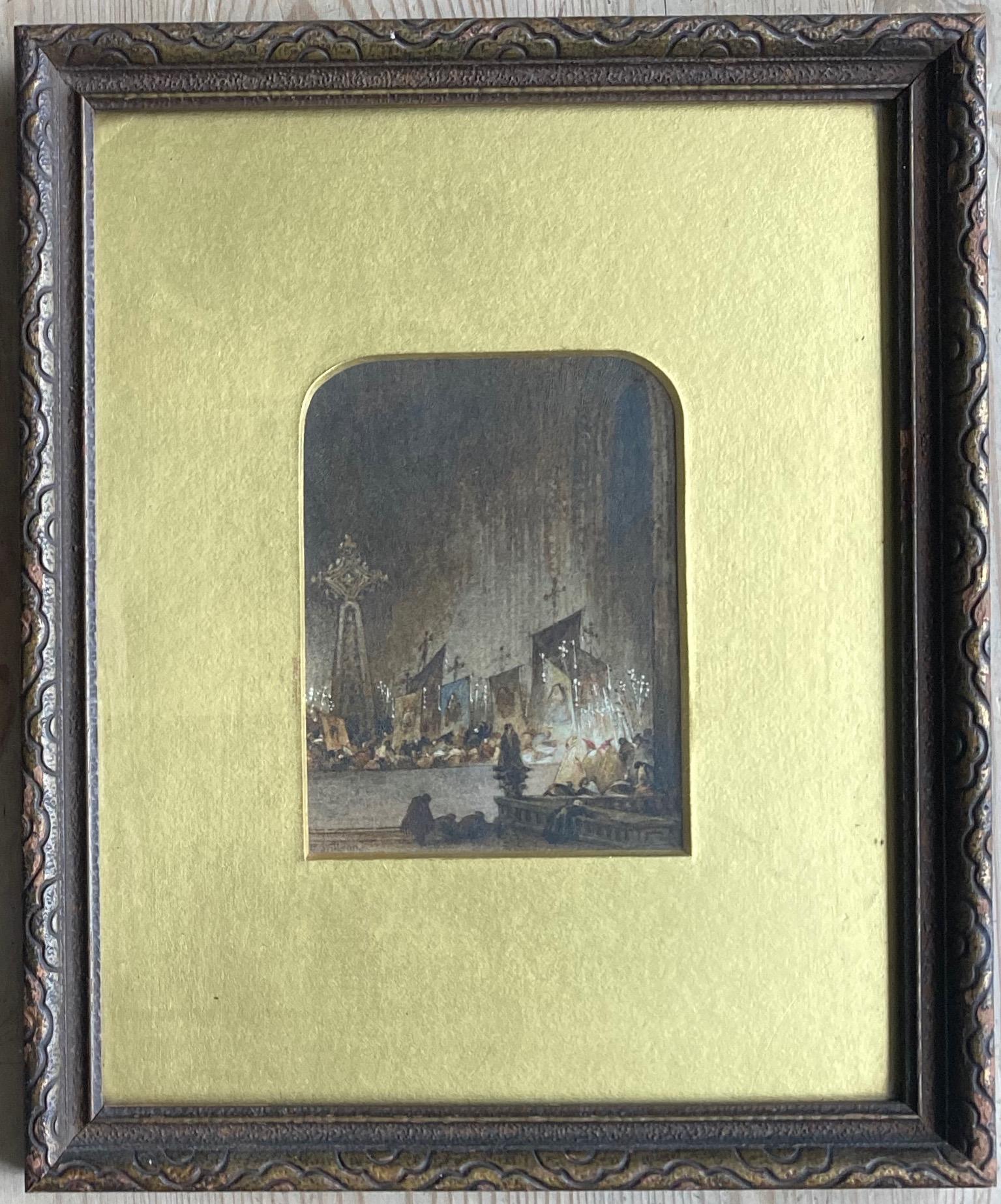 Circle of David Roberts, 19th Century English watercolor, Cathedral interior For Sale 5