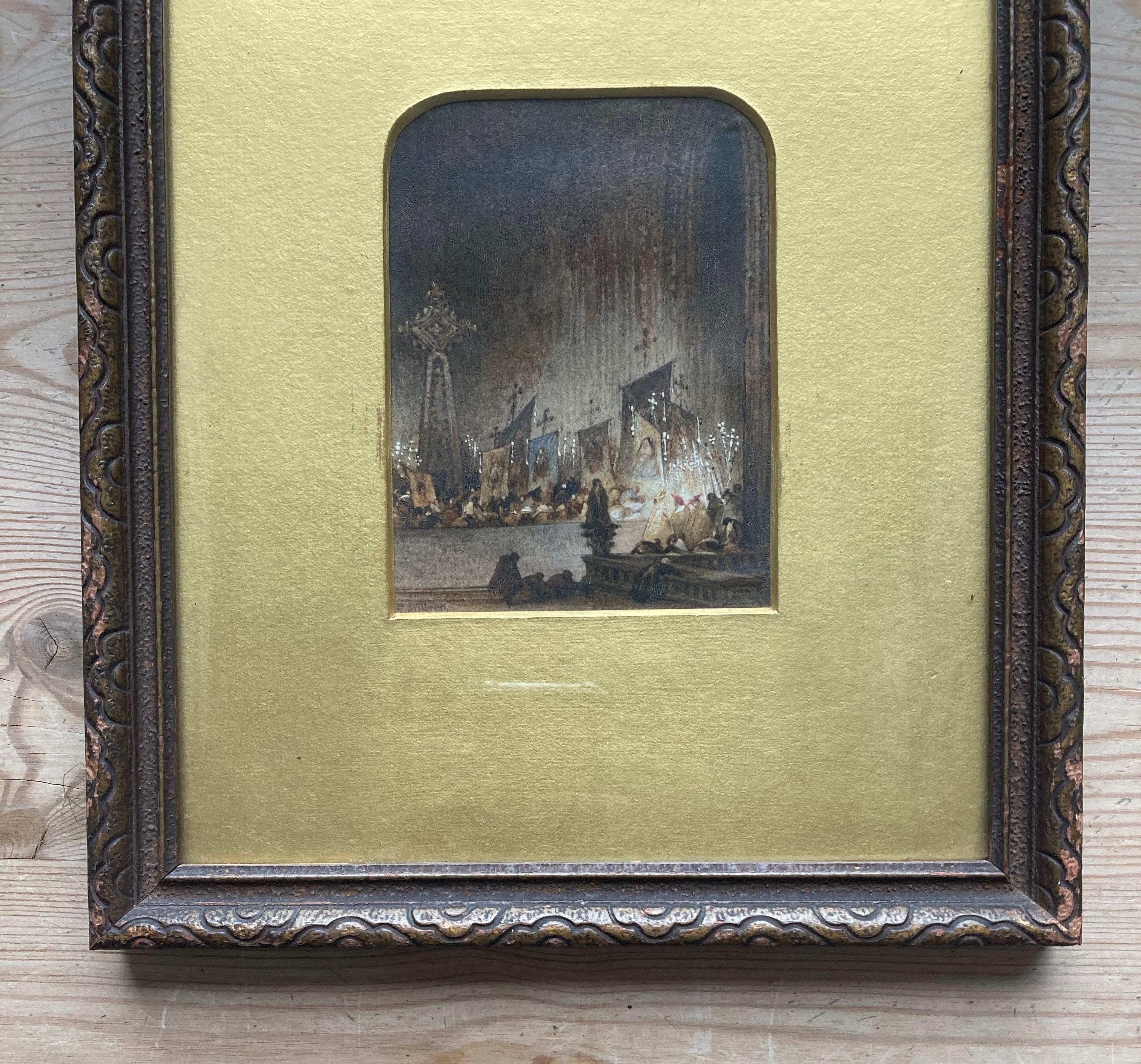 Circle of David Roberts, 19th Century English watercolor, Cathedral interior For Sale 6