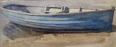 Antique Cotman marine watercolor of rowing boat on the beach