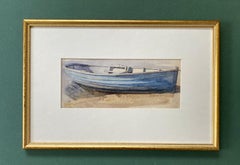 Cotman marine watercolor of rowing boat on the beach