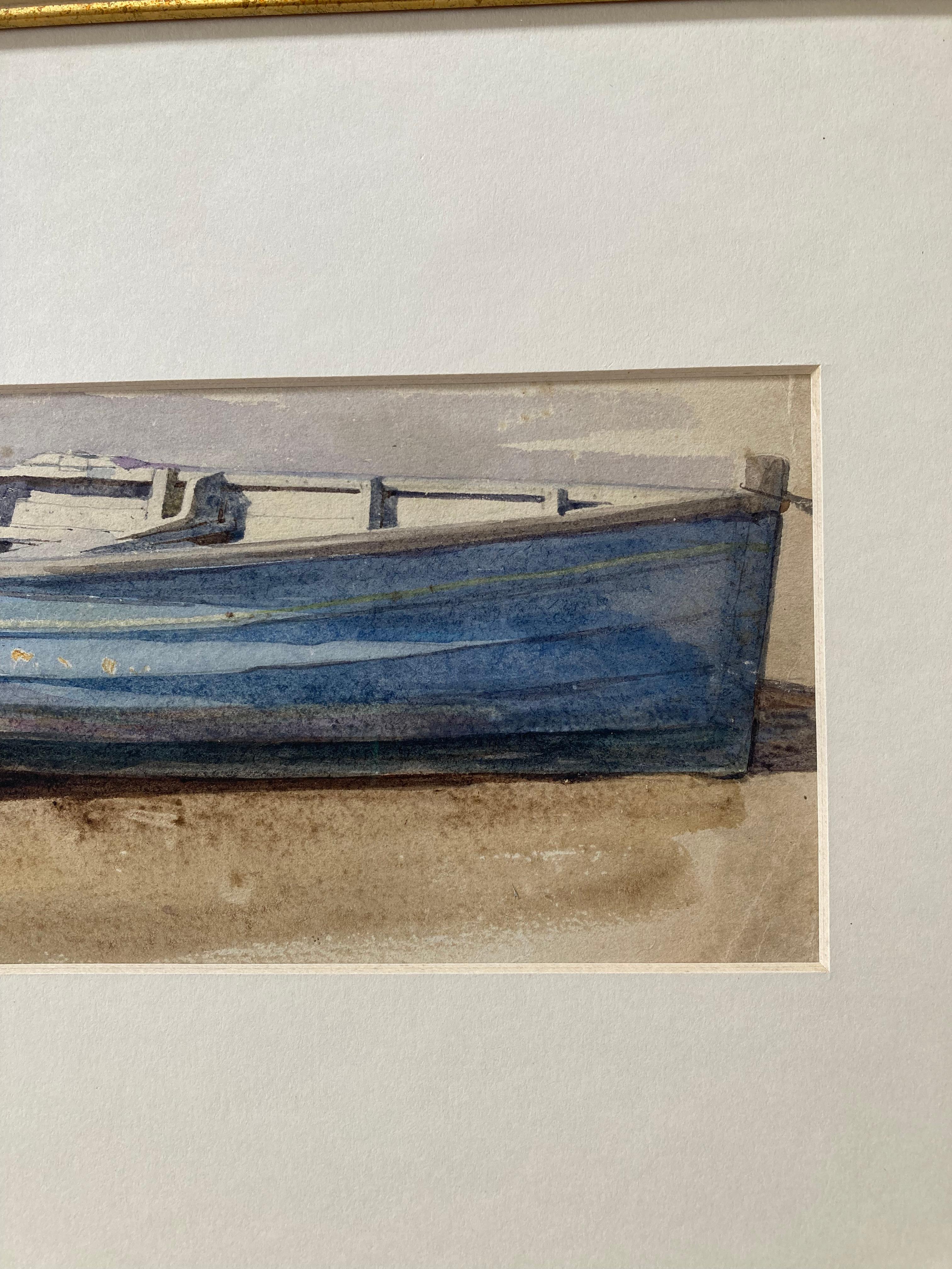 Cotman marine watercolor of rowing boat on the beach 2