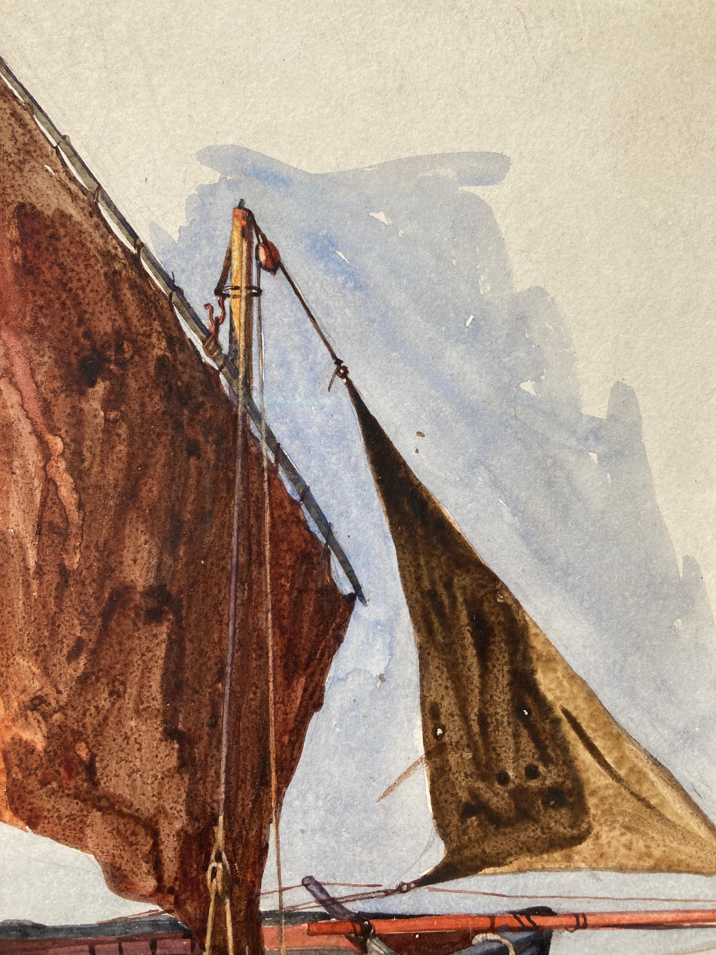 Cotman marine watercolor of sailing boat on the beach 3