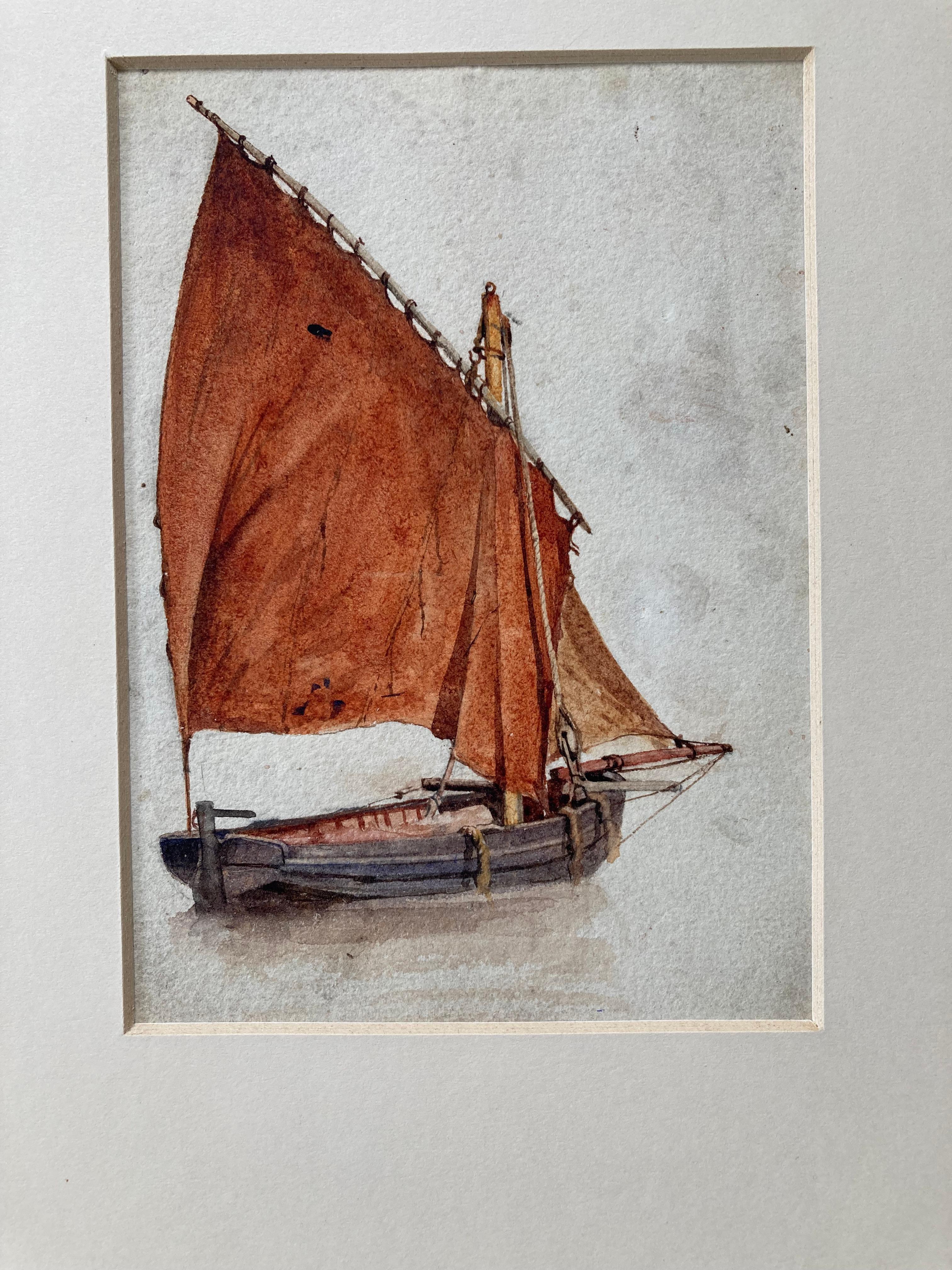 Frederick George Cotman (1850-1920)
Lugger with sails up
Watercolour with trace of pencil
6½ x 4¾ inches

Provenance: Cotman family collection

Frederick George Cotman was born in Ipswich on 14 August 1850. His uncle, John Sell Cotman, was one of