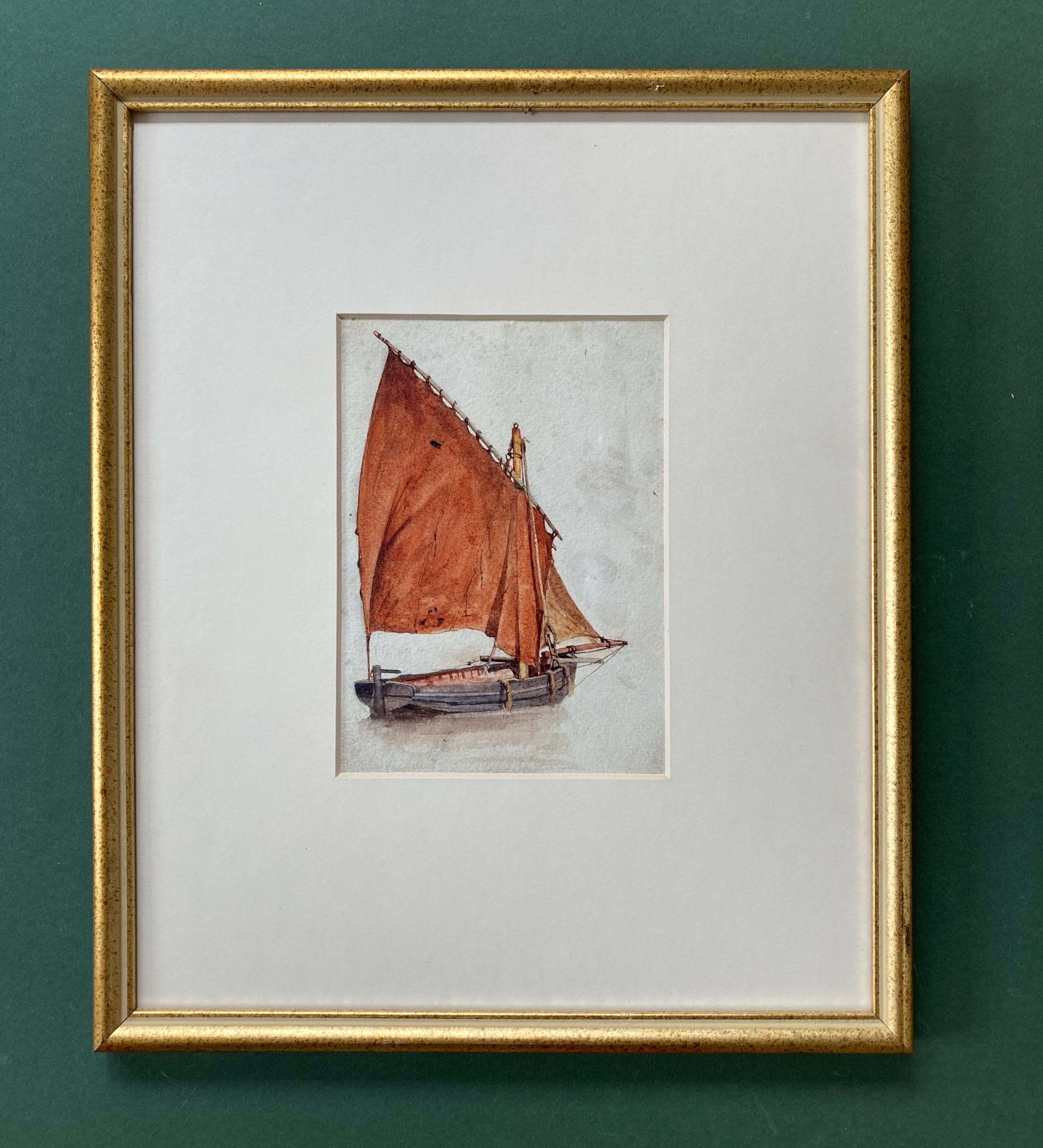 Cotman marine watercolor of sailing boat on the beach 4