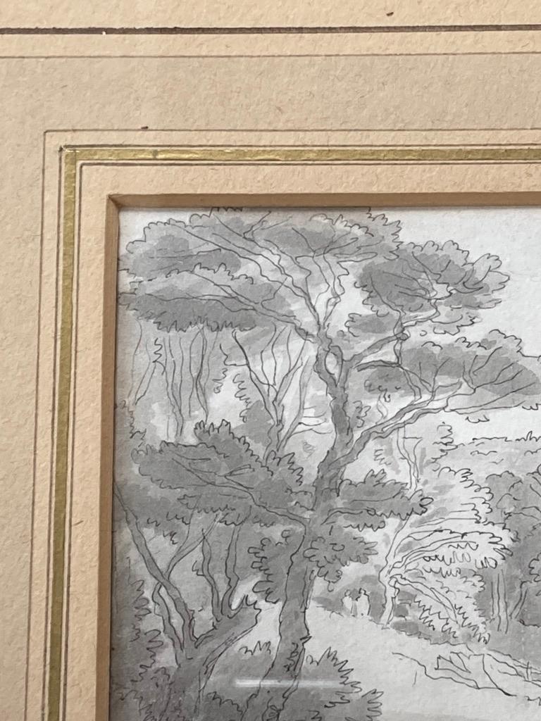 A most attractive watercolor by one of the forefathers of British watercolour painting.

John White Abbott (1763-1851)
A figure on horseback in a river landscape, Fordland, Devon
Pen, ink, traces of pencil and wash
4¼ x 6 inches without frame
11½ x