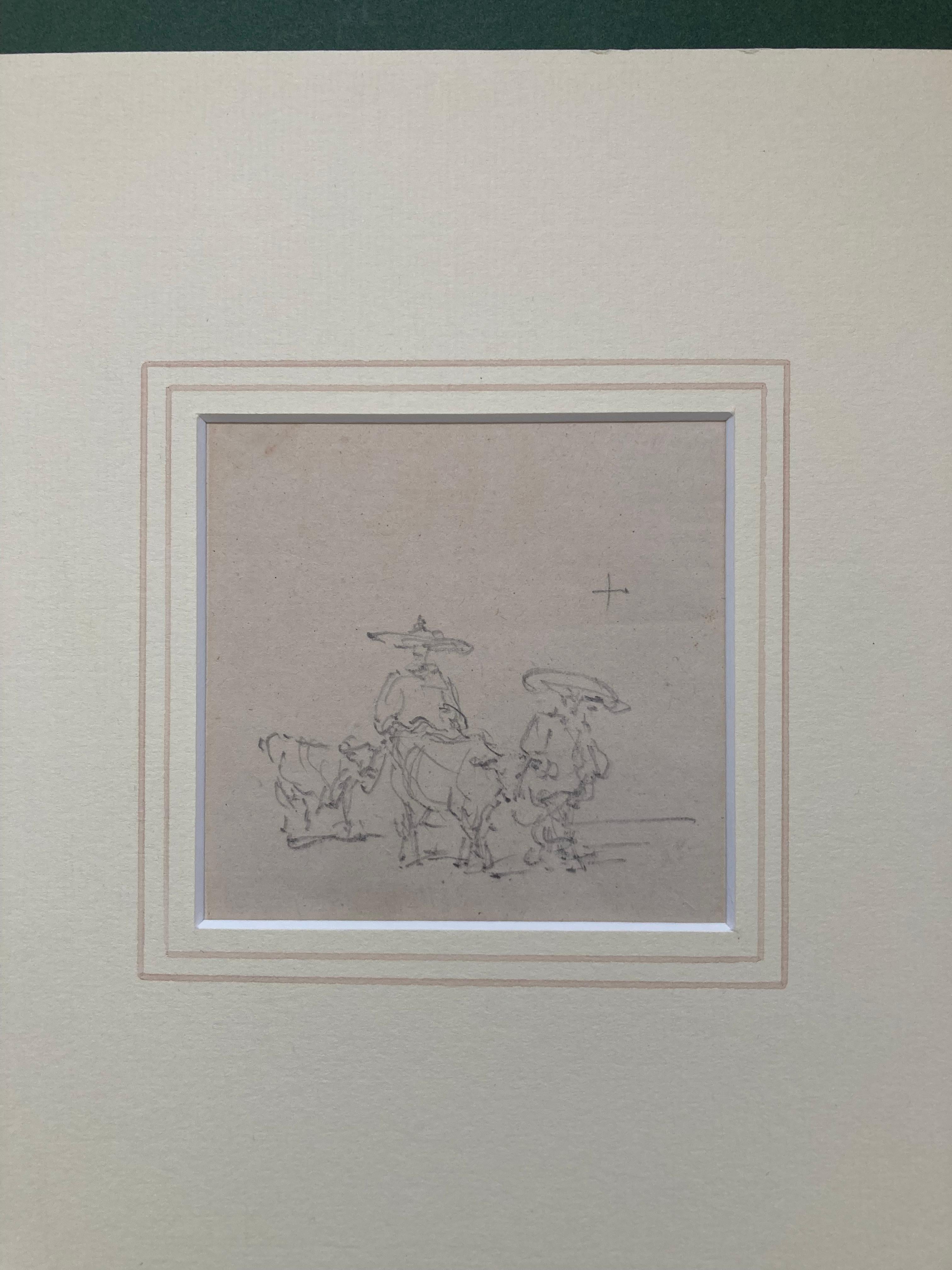 A beautifully drawn pencil study of Chinese figures by one of the great topographical masters of the early 19th Century.

George Chinnery (1774-1852)
Chinese figures leading livestock
Inscribed with artist's shorthand upper right
Pencil on paper
3 x