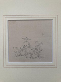 Early English topograpical watercolor of Chinese figures