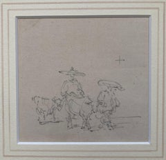 Antique Early English topograpical watercolor of Chinese figures