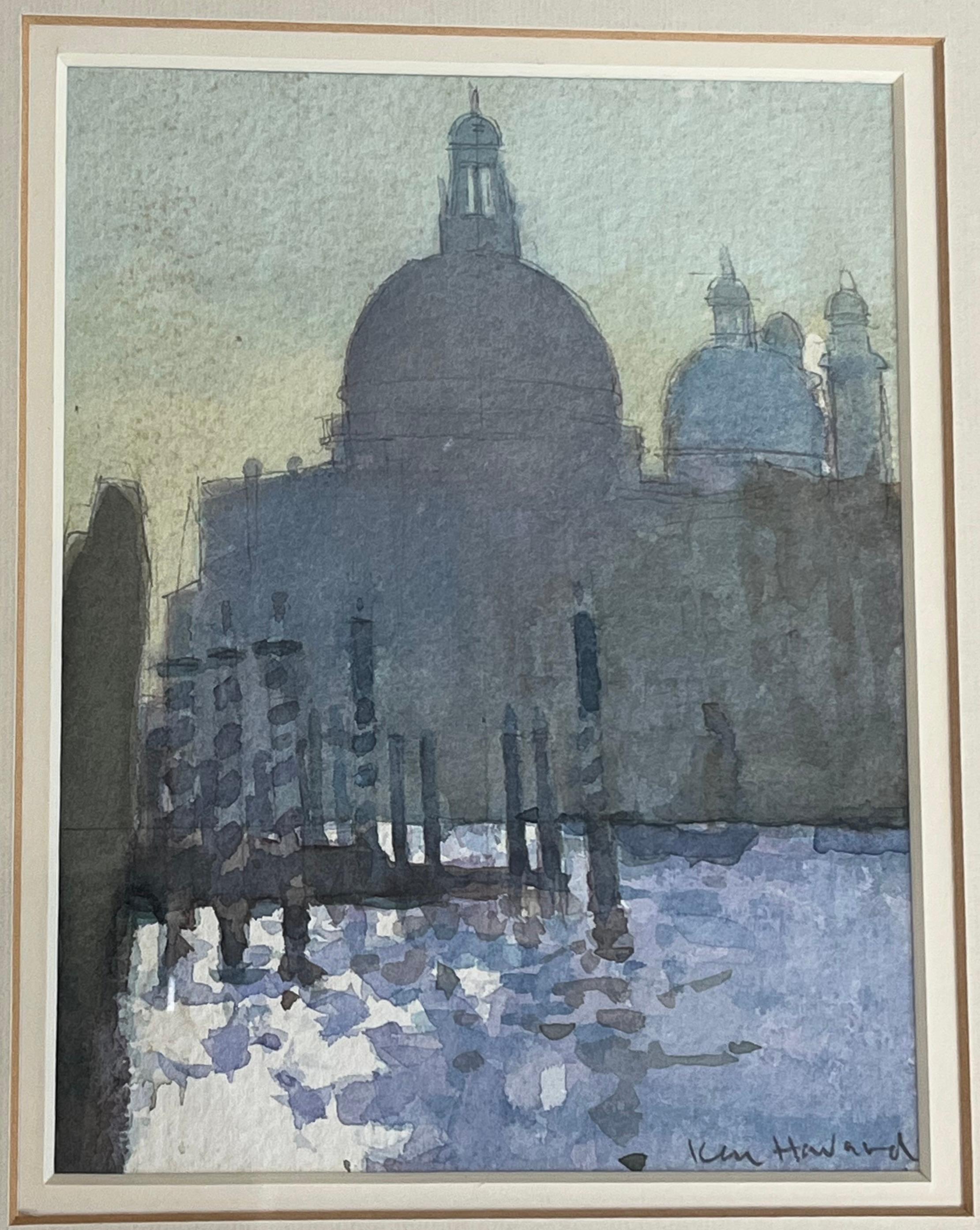 A little gem of an image captured by a master of light depicting this well known view on the Grand Canal. A delightful piece by this very sought after artist.

Ken Howard (1932-2022)
Santa Maria della Salute, Grand Canal, Venice
Signed
Watercolour