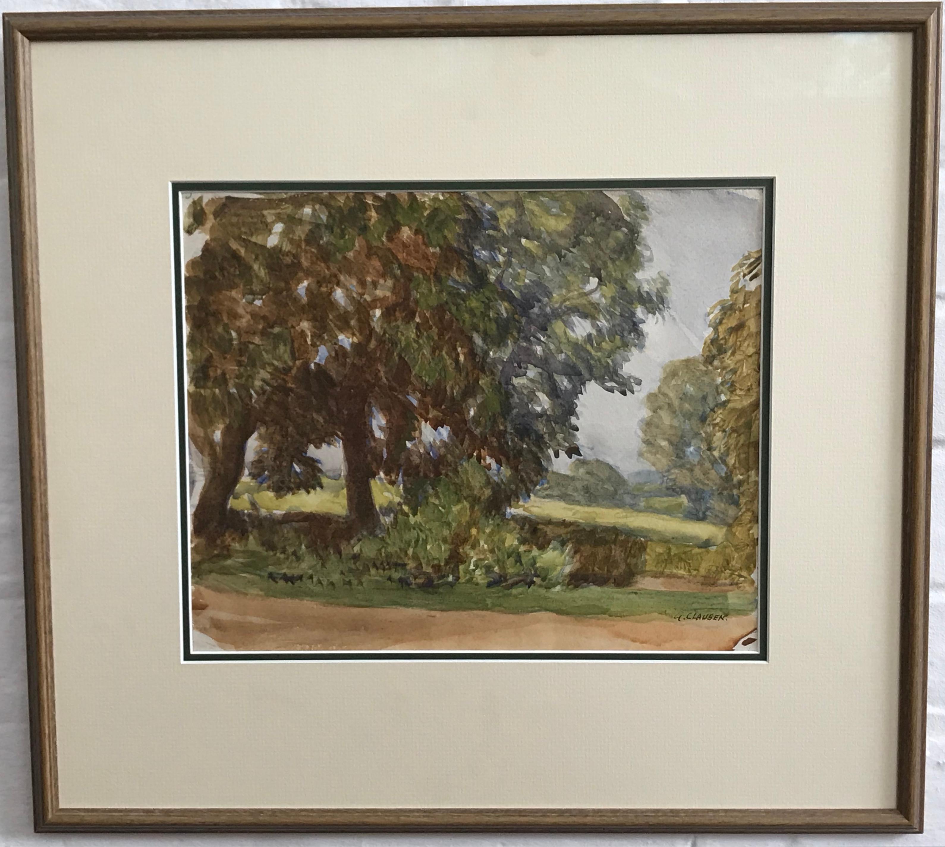 Sir George Clausen (1852-1944)
Sunlight through the trees,
Signed,
Watercolour,
10 x 12 inches

A beautiful study of the play of light through the trees in very good condition.

George Clausen was the son of a decorative artist of Danish descent.