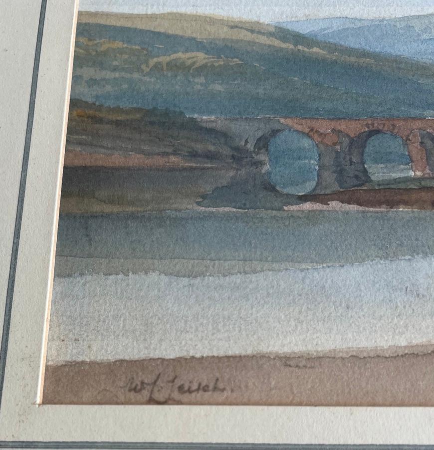 A charming scene of a figure by a loch with a ruined castle and homestead in the background by one of Queen Victoria's favourite artists.

William Leighton Leitch (1804-1883)
Figure by a castle and loch
Signed
Watercolour over traces of pencil
8¾ x
