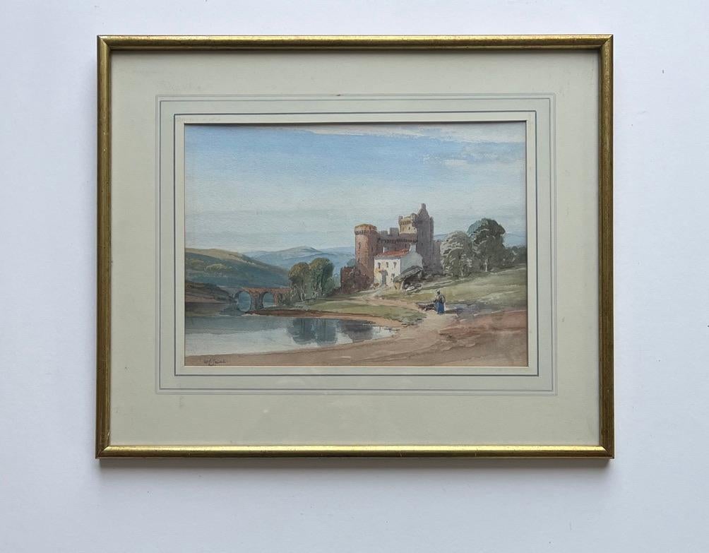 English School watercolour, A figure by a Scottish castle and loch For Sale 4