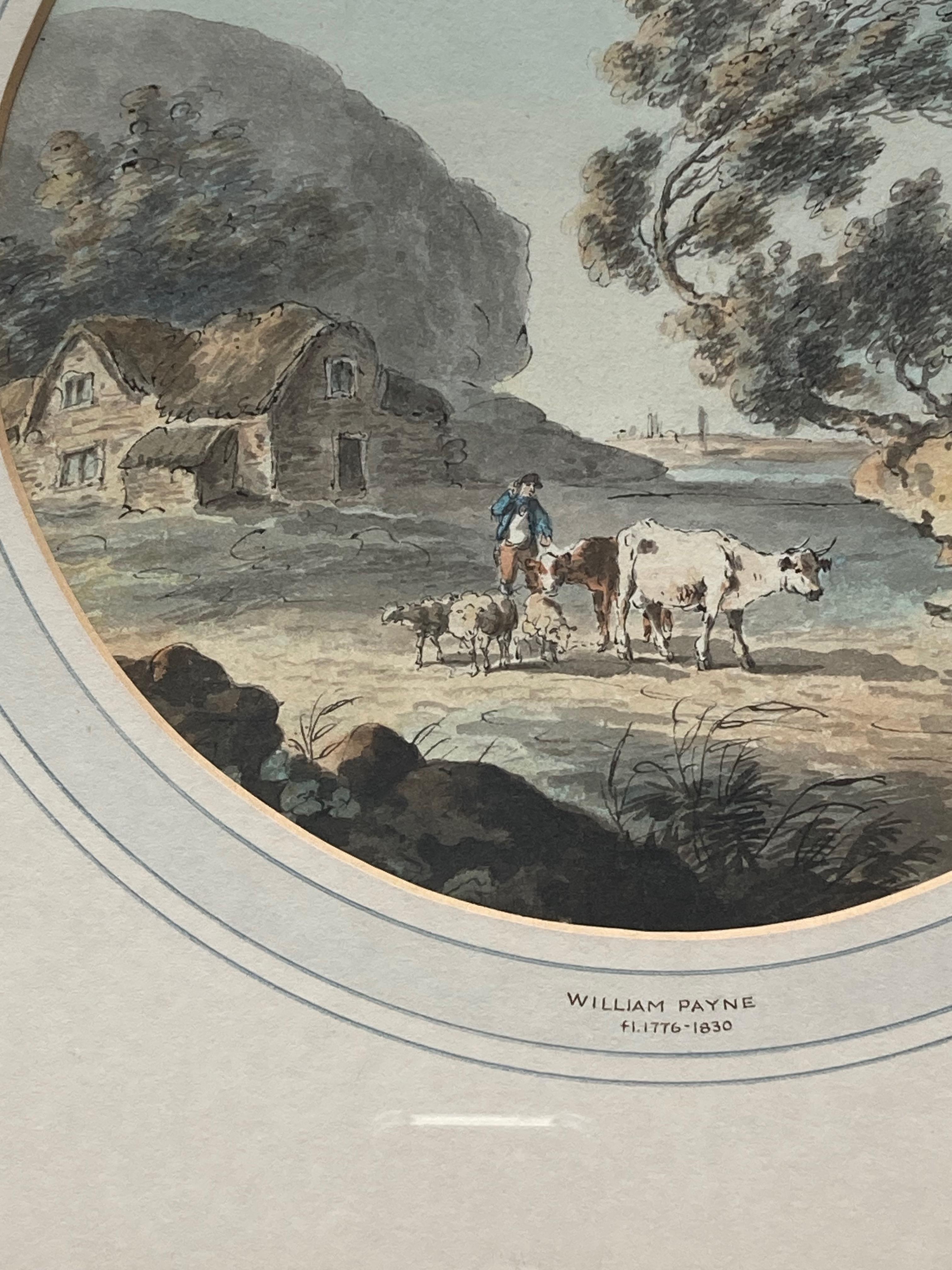 Aquarelle anglaise ancienne, Figures et bétail par une rivière en vente 4