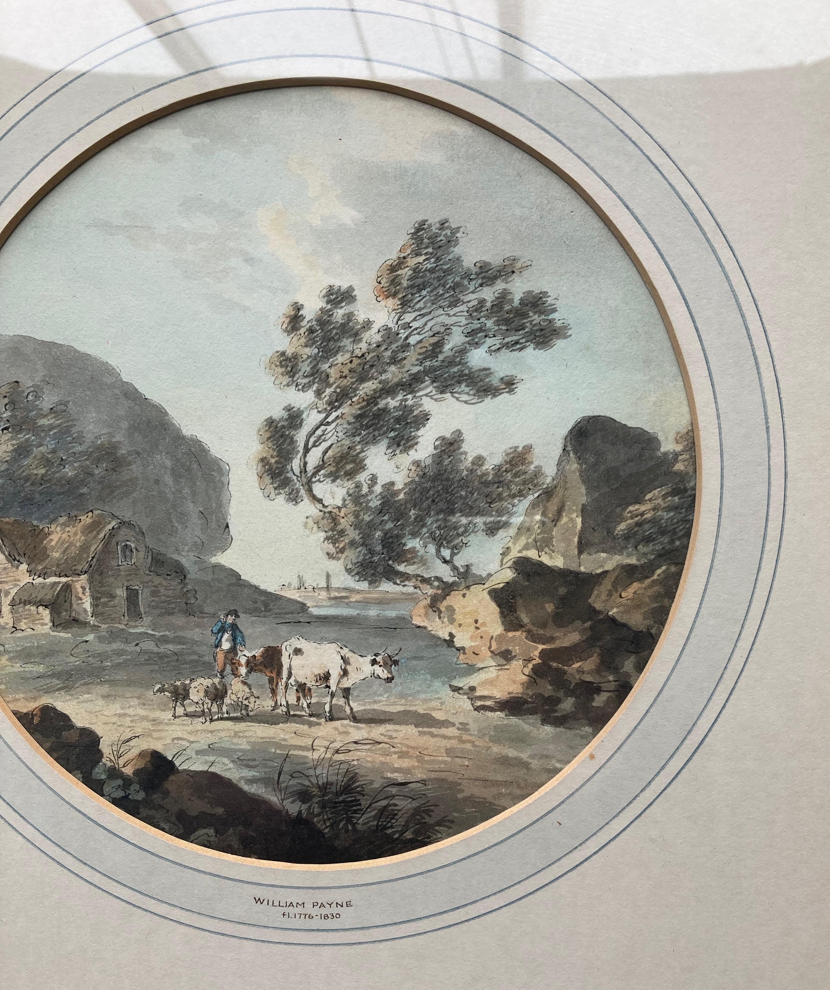 Early English watercolour, Figures and cattle by a river For Sale 6