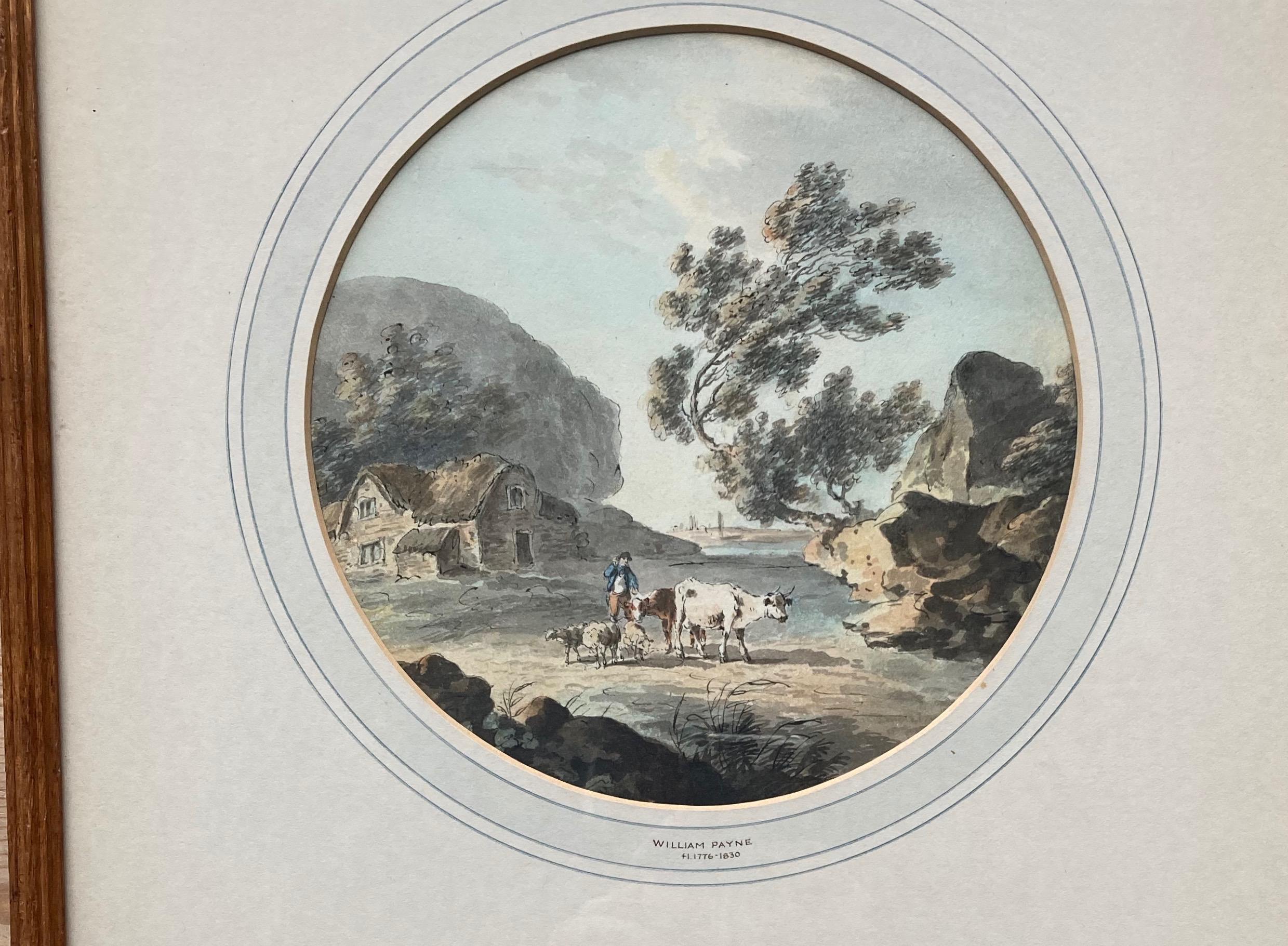 Early English watercolour, Figures and cattle by a river For Sale 7