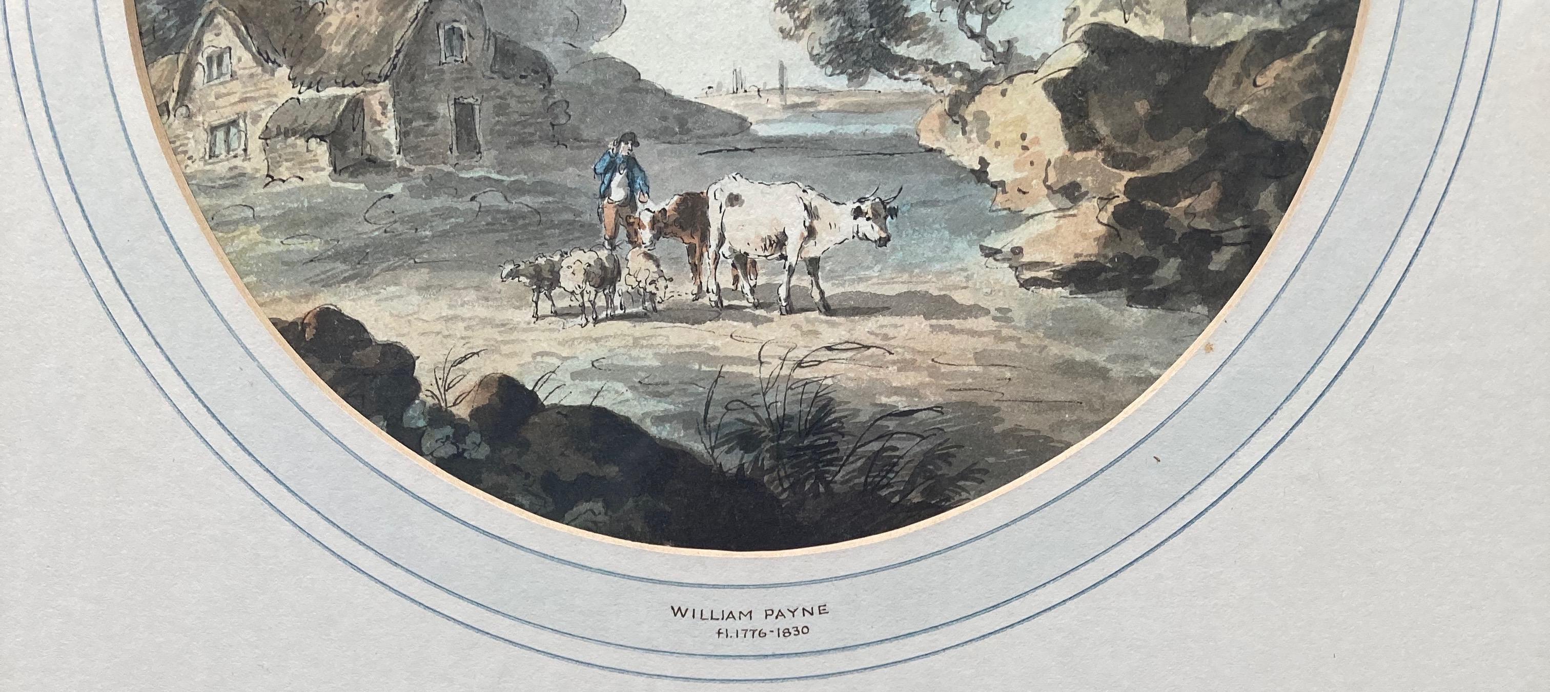 Aquarelle anglaise ancienne, Figures et bétail par une rivière en vente 11