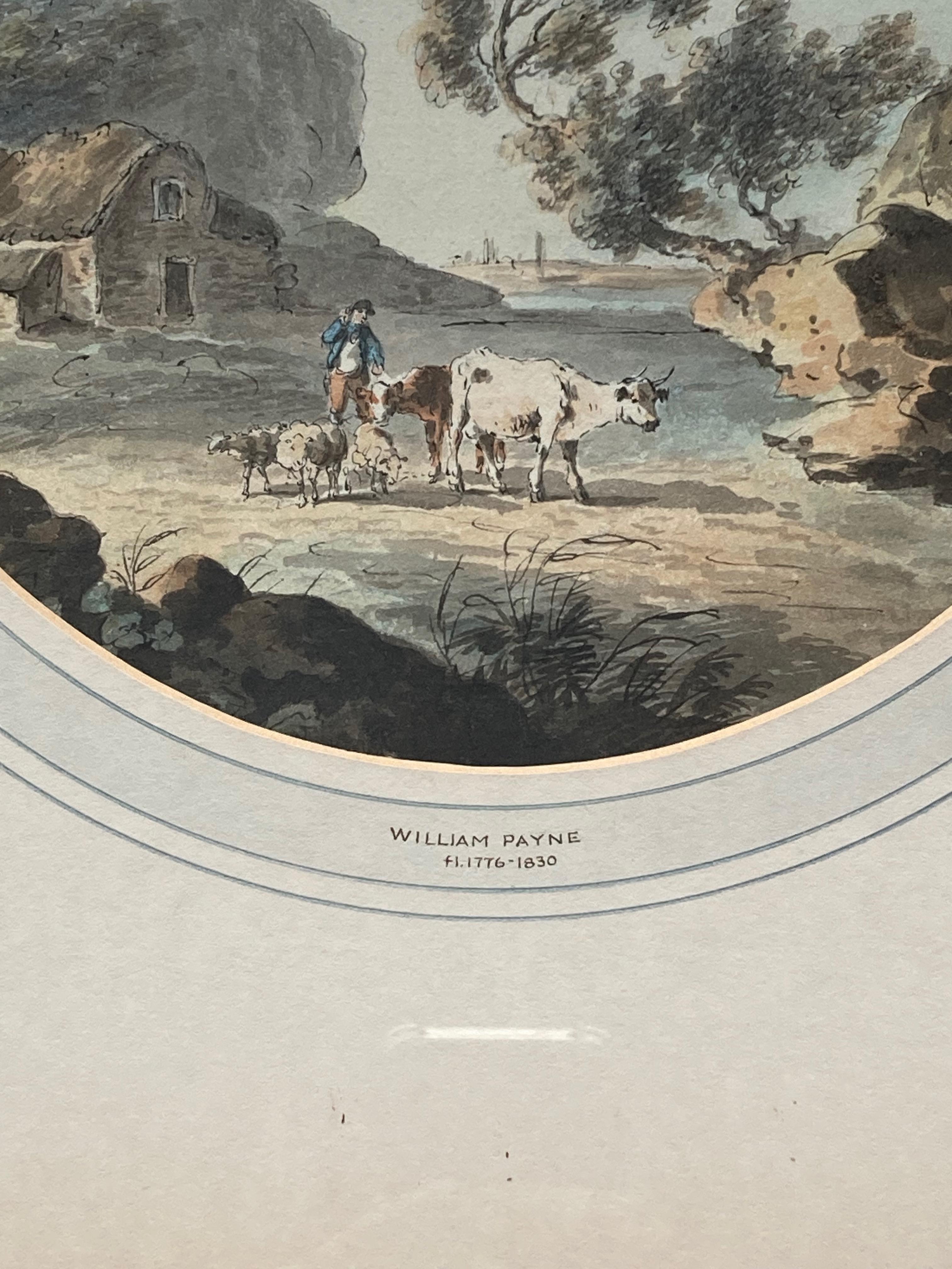 Aquarelle anglaise ancienne, Figures et bétail par une rivière en vente 12