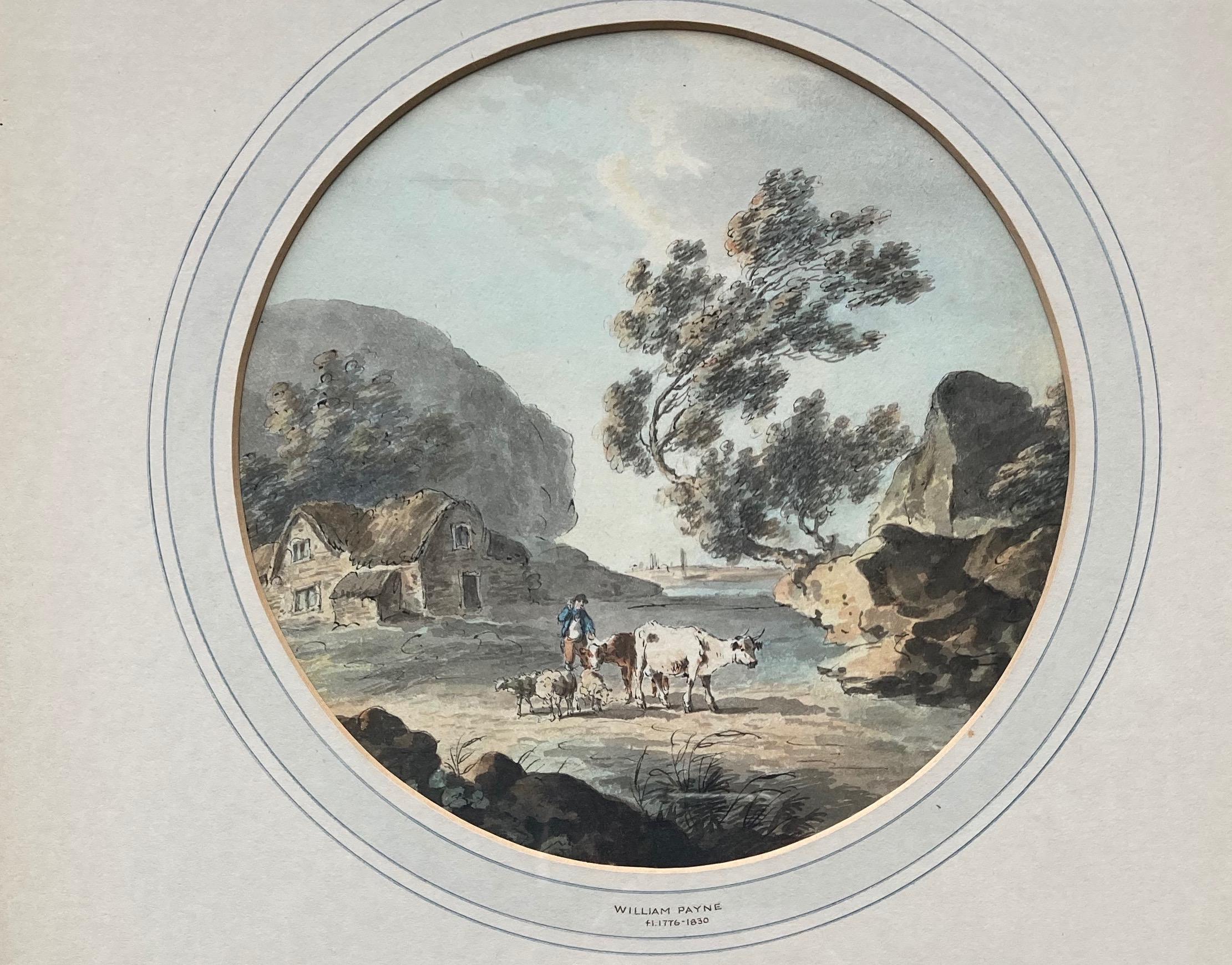 Early English watercolour, Figures and cattle by a river For Sale 13