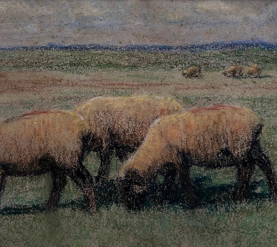 Impressionist scene of sheep grazing in an open pasture For Sale 2