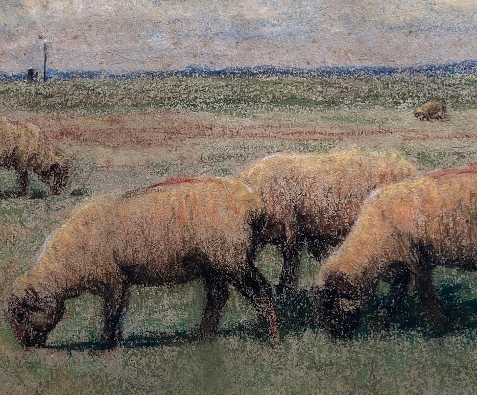 Impressionist scene of sheep grazing in an open pasture For Sale 5