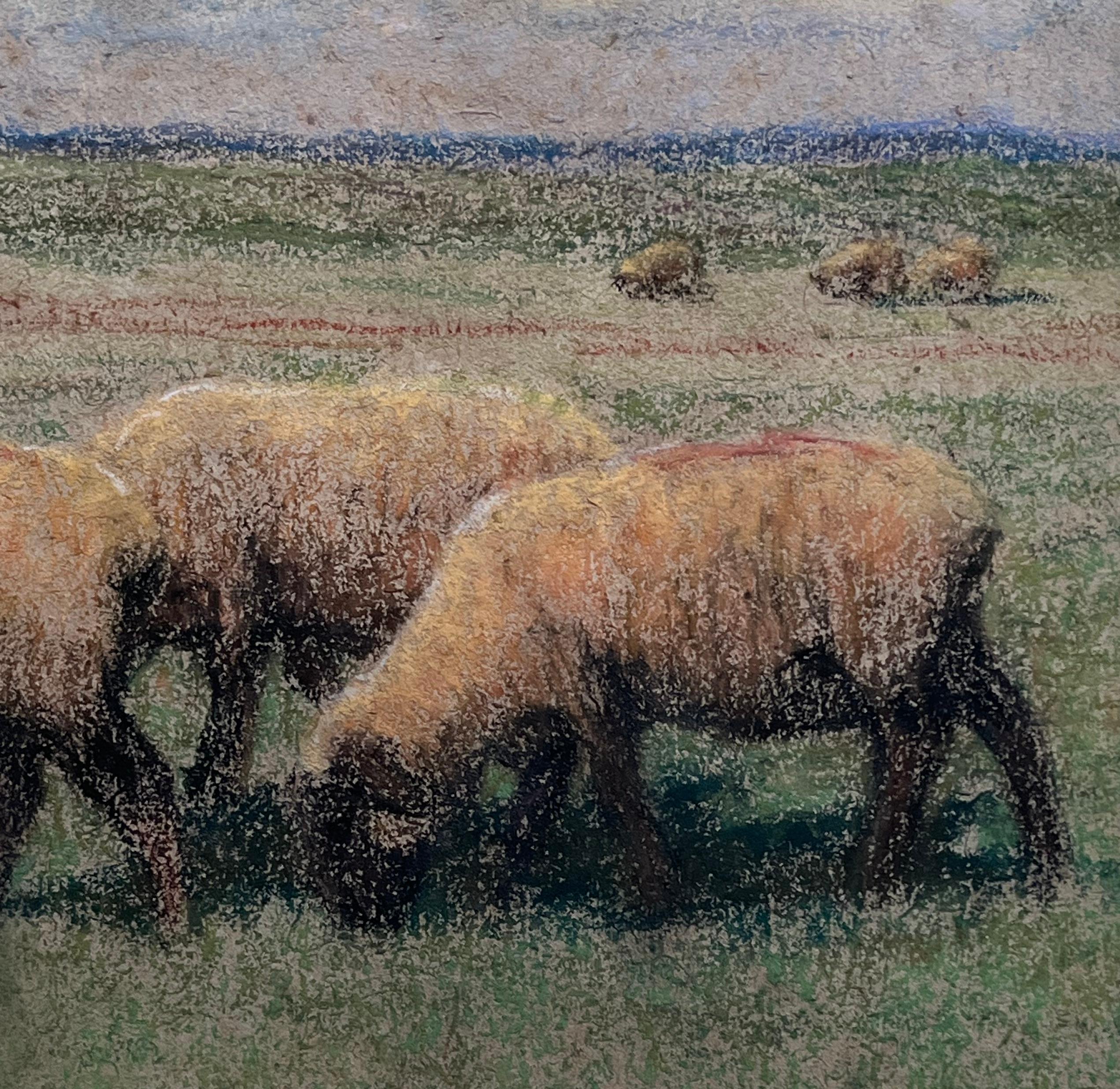 Impressionist scene of sheep grazing in an open pasture For Sale 6