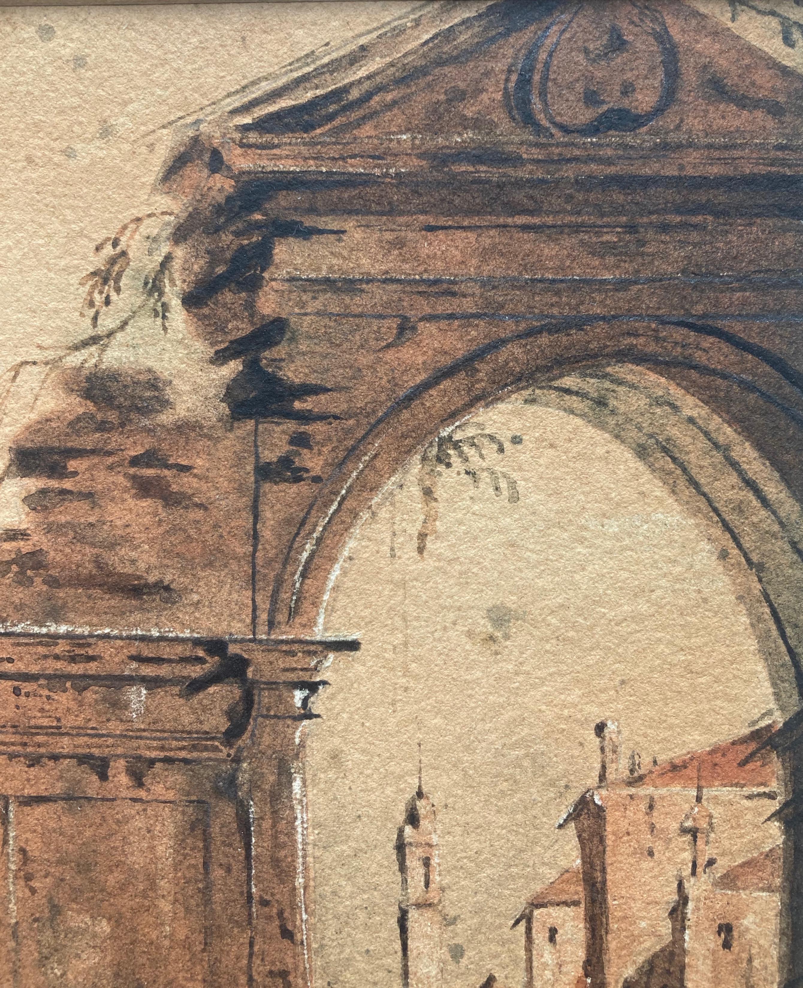 Seguace di Francesco Guardi, Figure in un porto del Mediterraneo da un arco romano in vendita 4