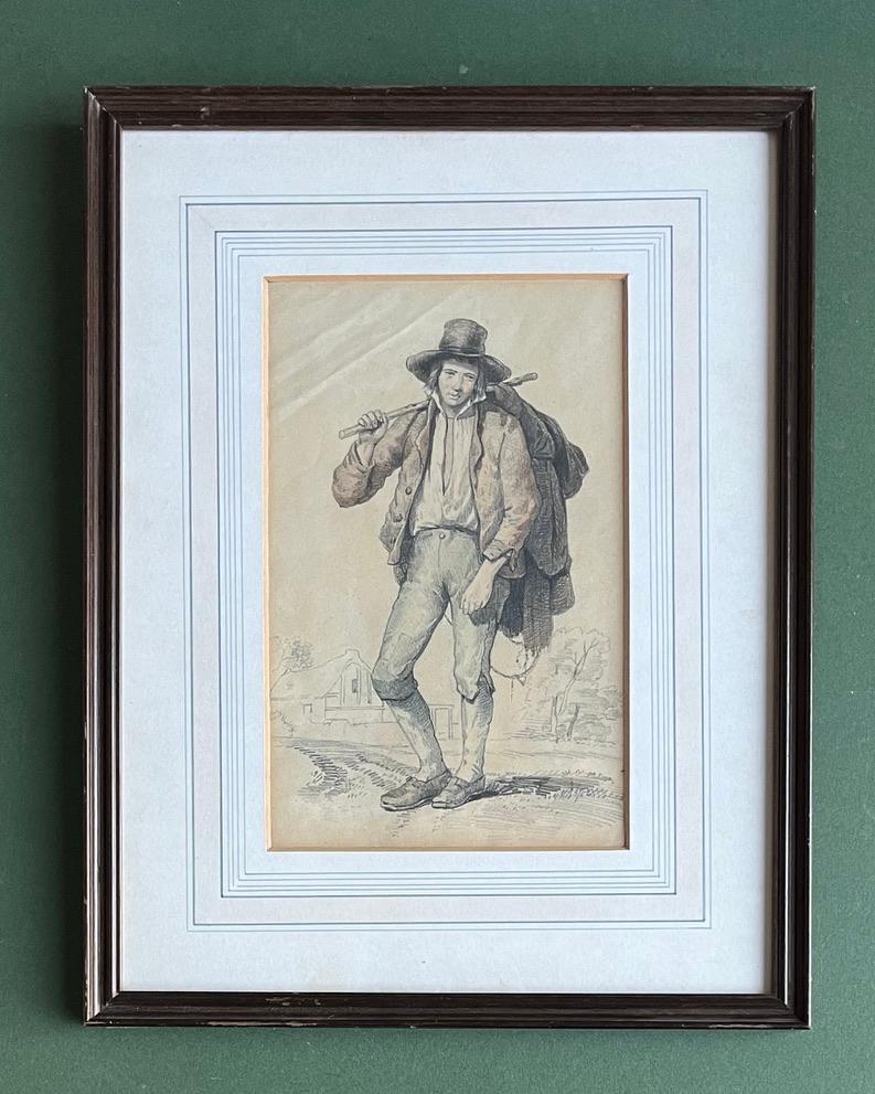 19th Century, English School, Portrait of a traveller on a country road - Painting by Unknown