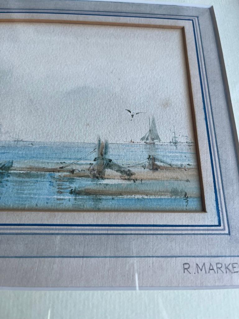 Fein detailliertes Paar Marinestudien von Schiffen vor der englischen Küste aus dem 19. Jahrhundert 6