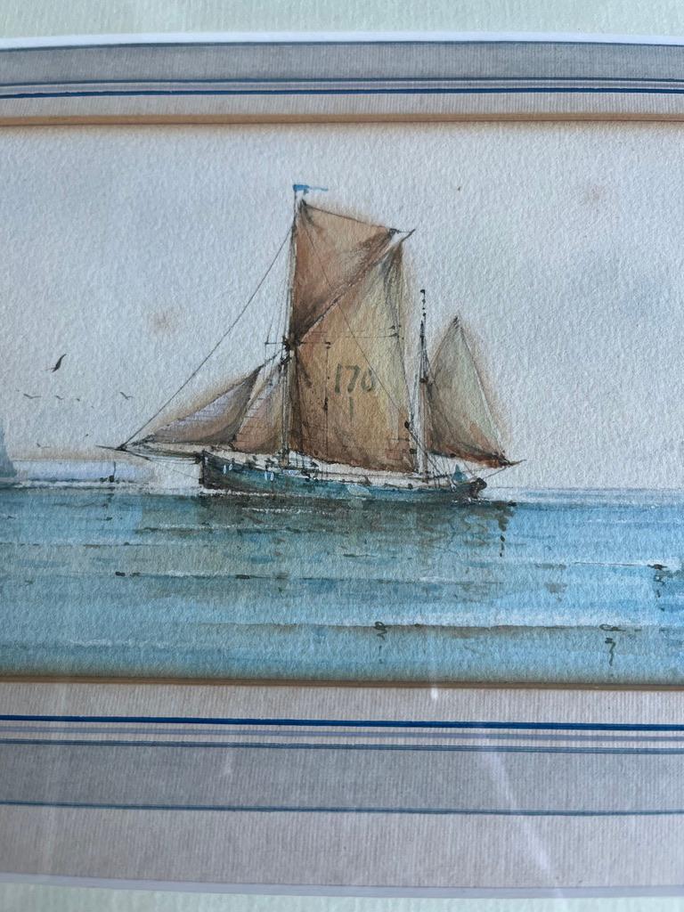 Fein detailliertes Paar Marinestudien von Schiffen vor der englischen Küste aus dem 19. Jahrhundert 4