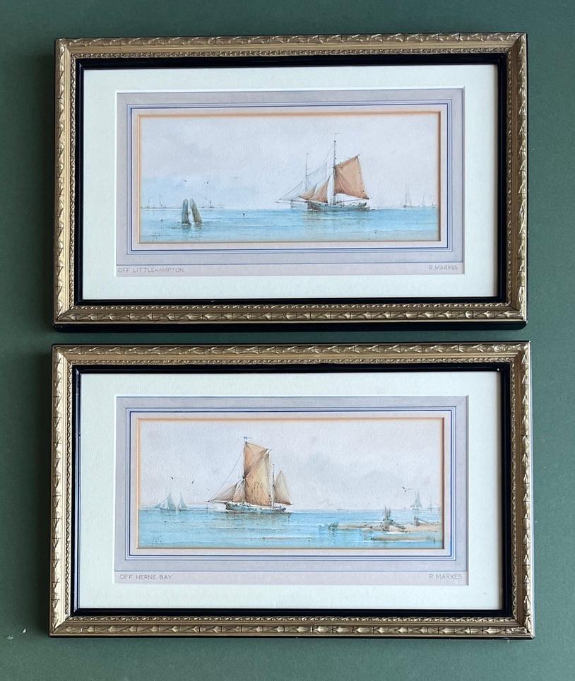 Finely detailed Pair of 19th Century Marine studies of vessels off English Coast For Sale 10