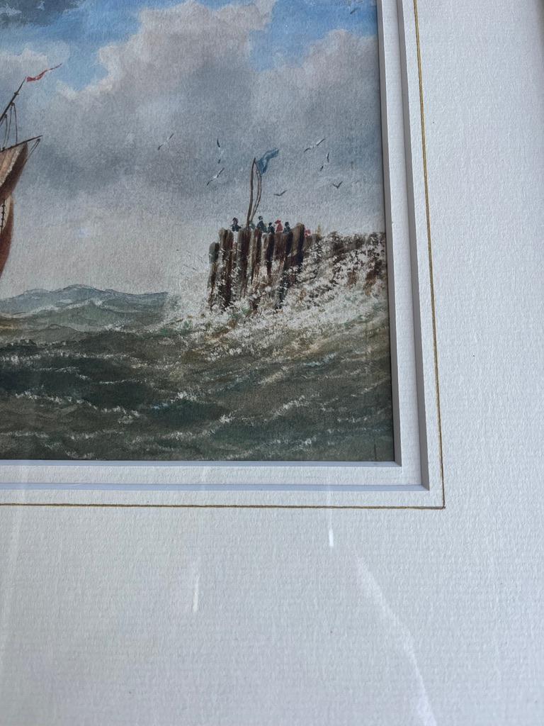 Aquarell eines Segelschiffes in Mohnblumensee vor der englischen Küste aus dem 19. Jahrhundert  2