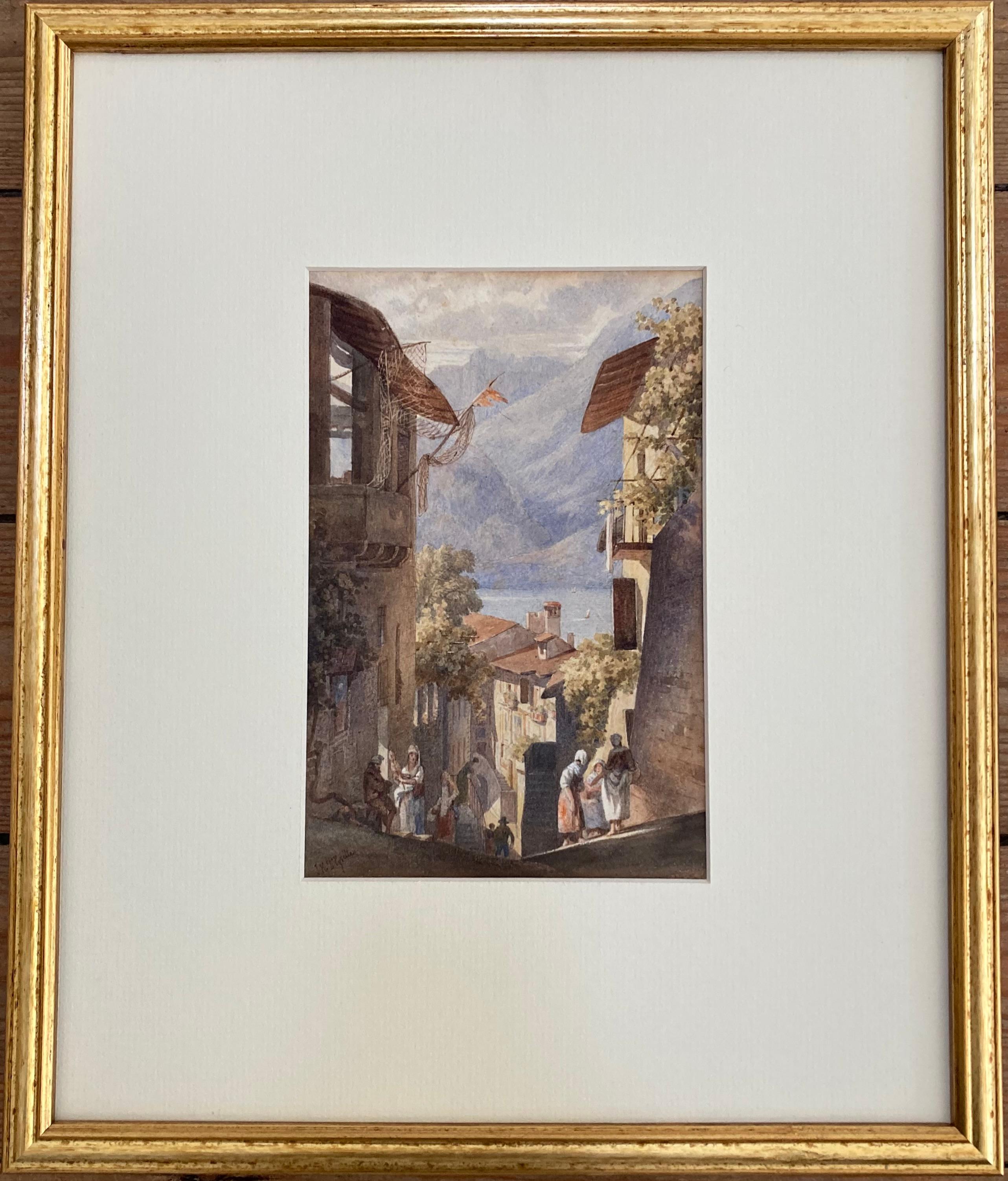 Victorian 19th Century watercolour, Lake Como, Italy - Painting by James T Herve D'Egville