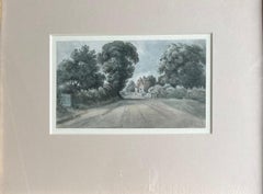 Antique Early English watercolour of cottage on lane in Pirbright Constable Contemporary