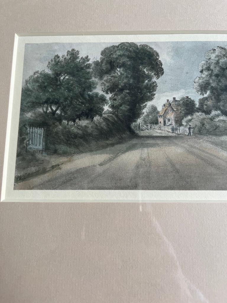 A very attractive view of a rural lane in Pirbright by this highly collectable artist who was a contemporary and friend of John Constable.

Dr William Crotch (1775-1847)
Mr Pear's House at Pirbright from the Turnpike
Signed with initials on reverse