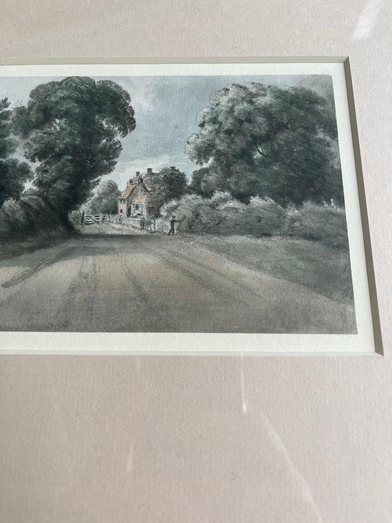 Early English watercolour of cottage on lane in Pirbright Constable Contemporary For Sale 2