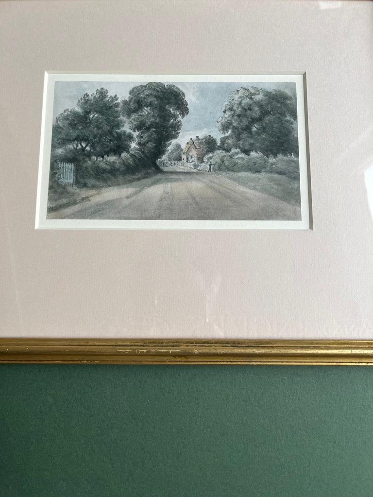 Early English watercolour of cottage on lane in Pirbright Constable Contemporary - Academic Painting by Dr William Crotch