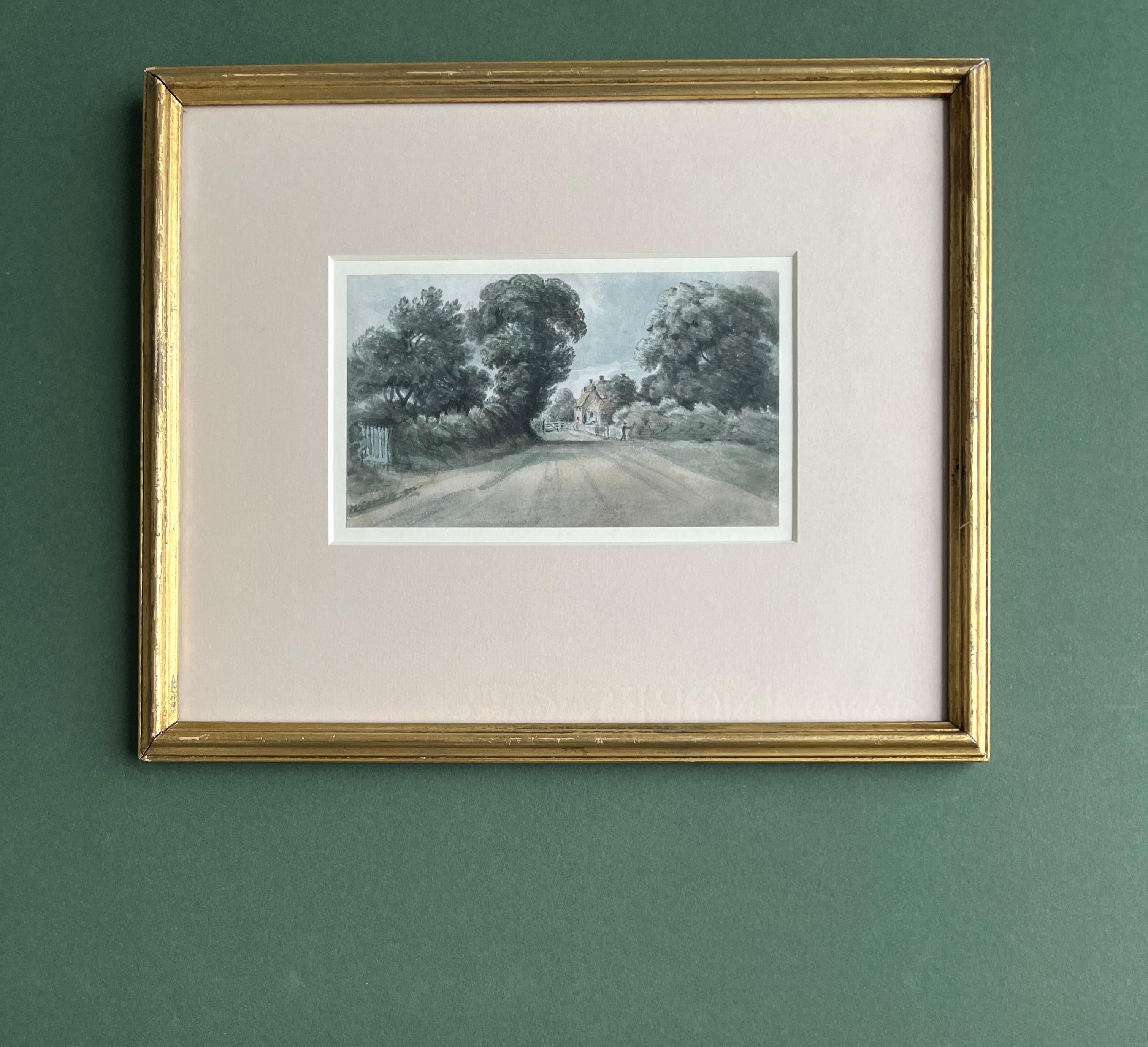 Aquarelle anglaise ancienne représentant un chalet sur une colline à Pirbright Constable Contemporary - Painting de Dr William Crotch