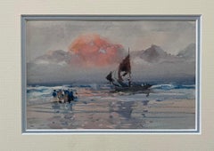 Frank Richards, Newlyn School, English Watercolor of figures on a Cornish beach