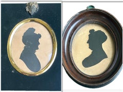 Coppia di ritratti di signore in silhouette della metà del XIX secolo in Inghilterra