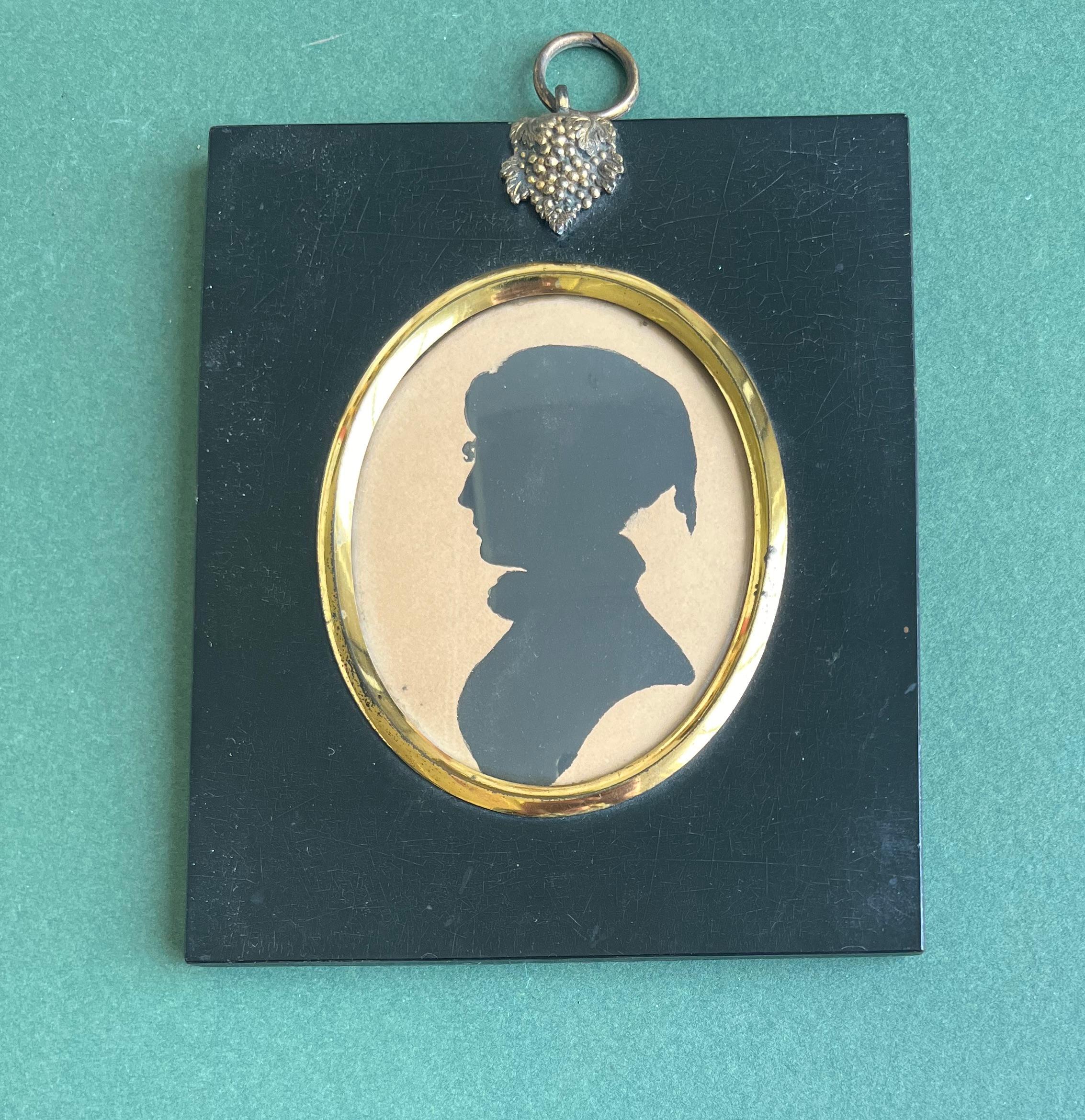 Mid 19th Century English silhouette portrait of a lady in a night cap - Black Portrait by Unknown