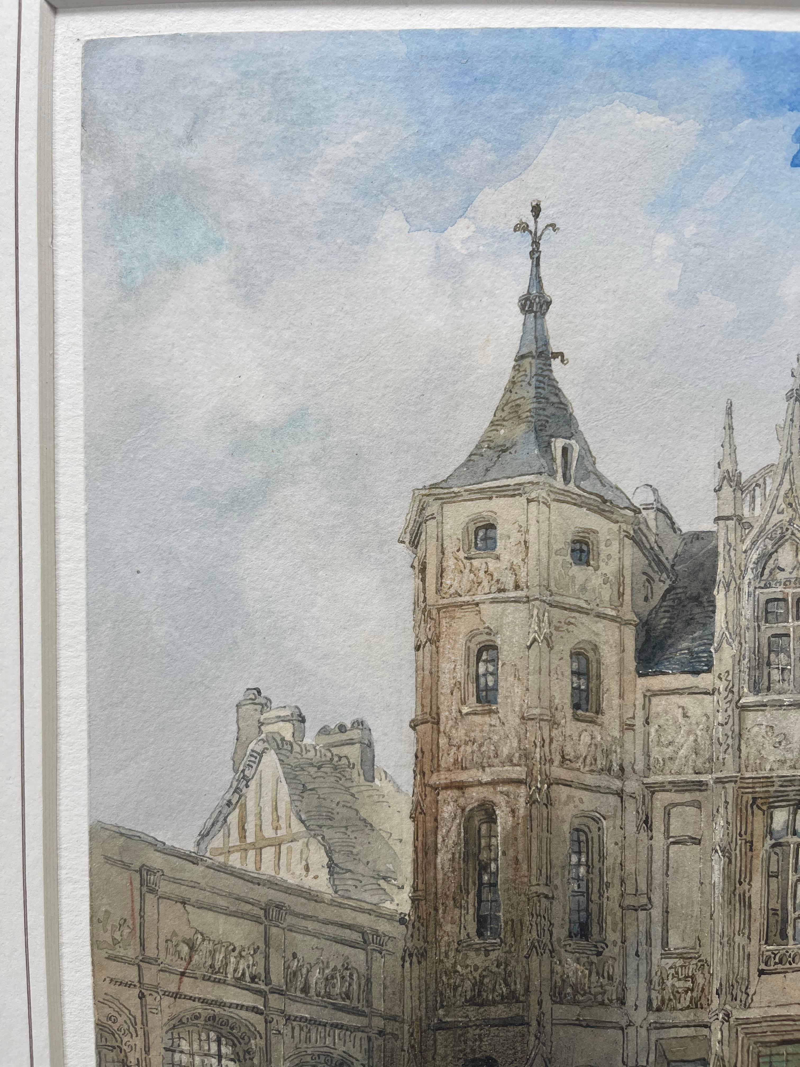 A beautiful composition capturing one of the well known buildings of Rouen, a city that was very popular with early 19th century watercolour painters. John Sell Cotman painted this very building and the palette and finely observed architectural