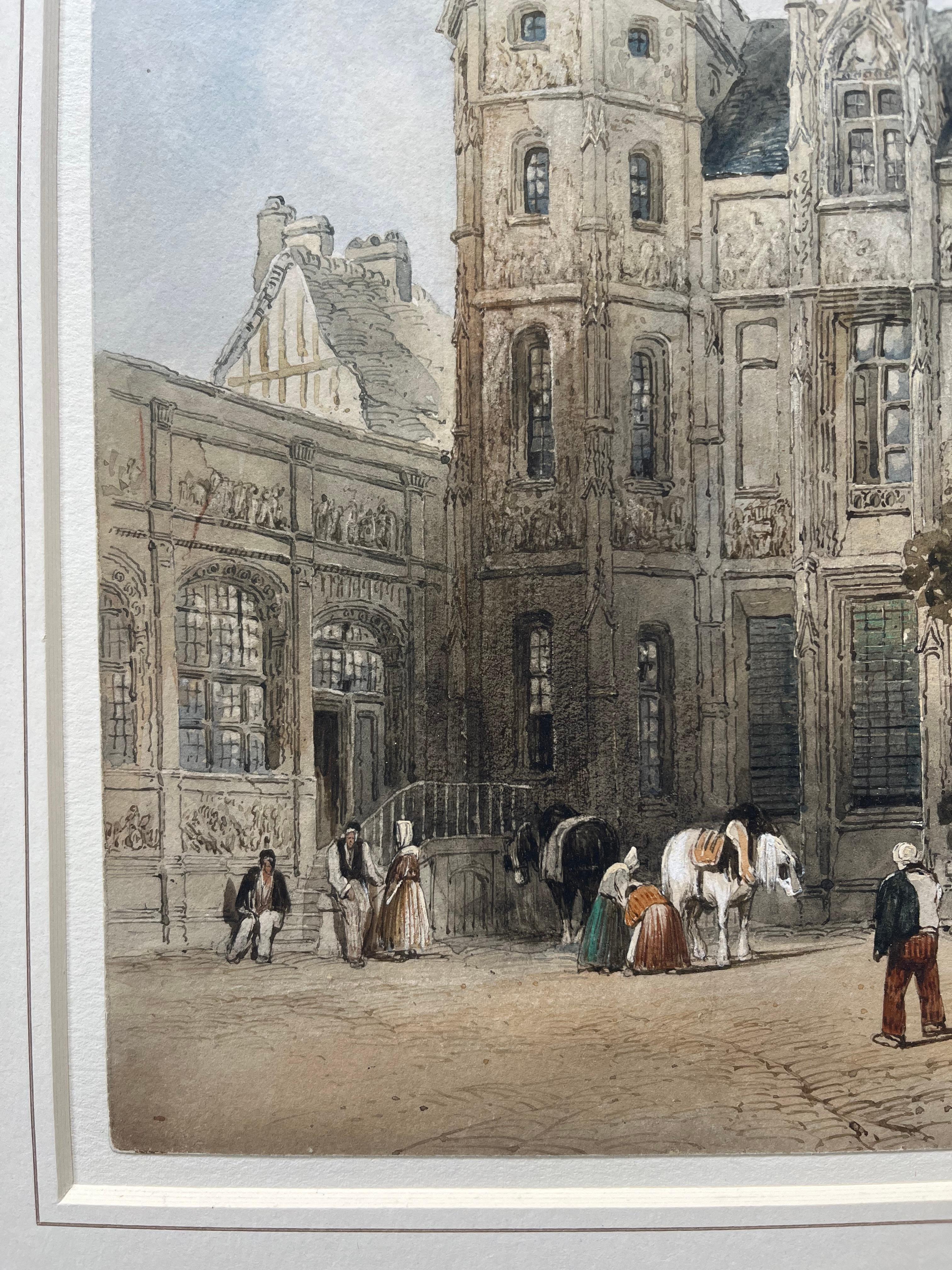 Cotman, Norwich School, Early English Watercolor of Rouen, France - Gray Landscape Art by John Sell Cotman