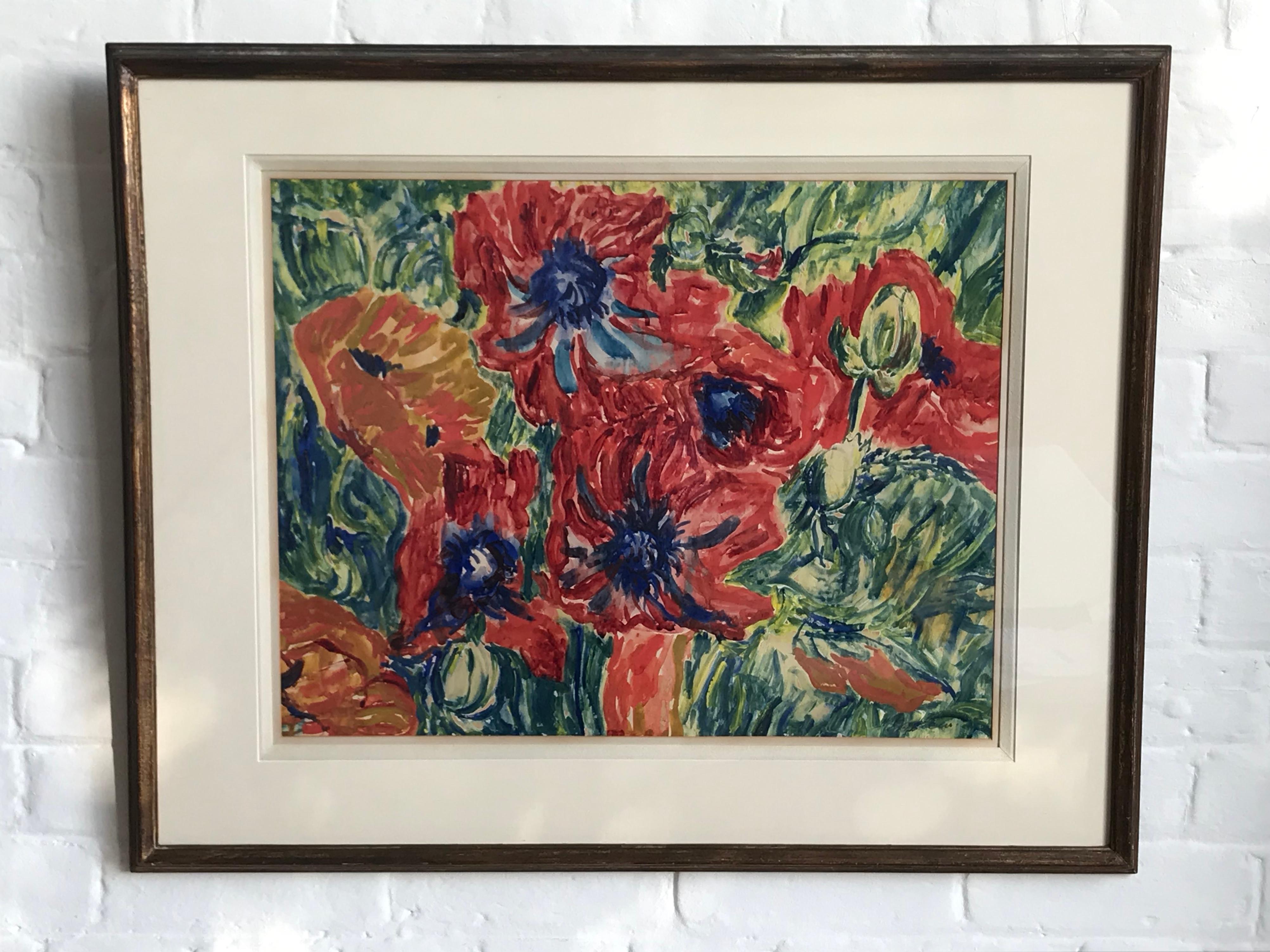 Sir Jacob Epstein (1880-1959)
Poppies,
Signed,
Watercolour and touches of gouache,
17 x 22 inches
​
Exhibited: Arthur Tooth and Sons, 1936 (Gallery label verso)
​
Provenance: Private collection, purchased by the vendor's parents from a London