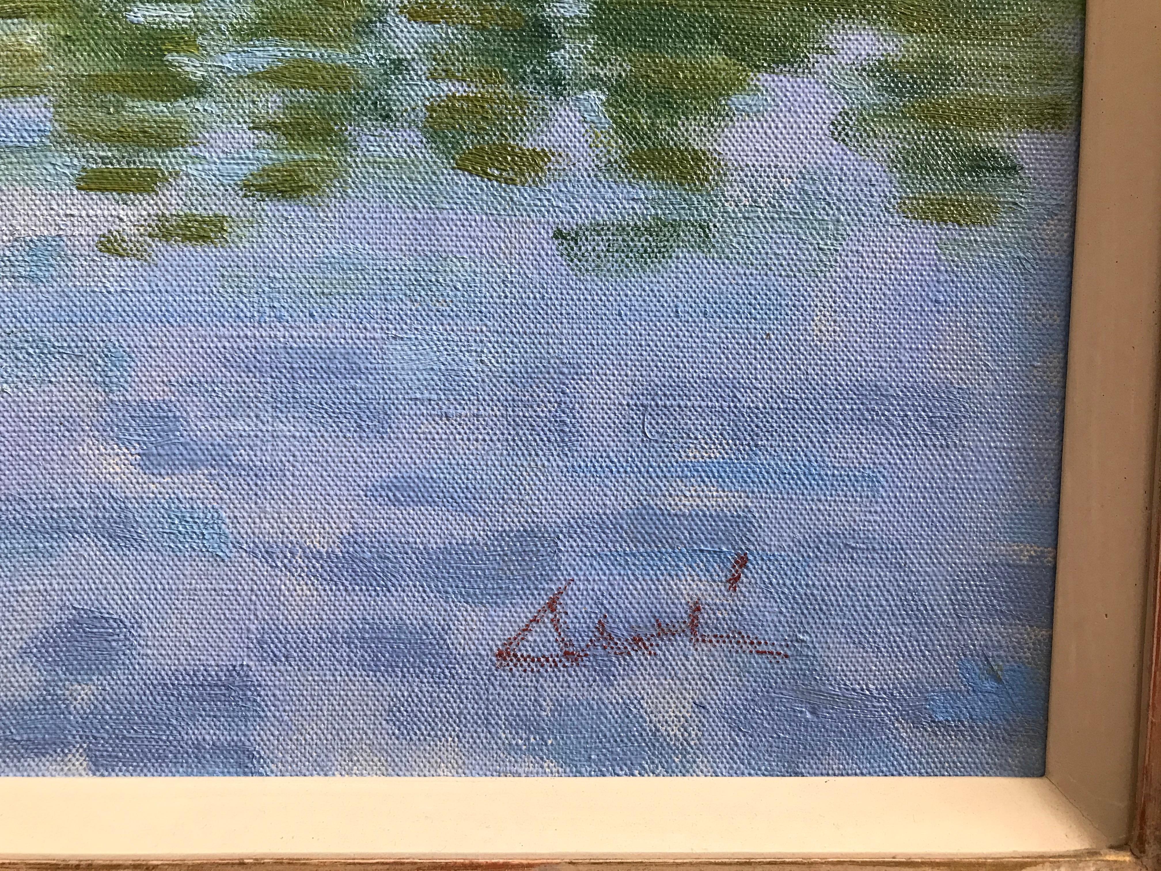 George Devlin (1937-2014)
Secluded moorings near Limetz,
signed and inscribed with title to the reverse,
oil on canvas,
20 x 22 inches
​
Exhibited: Portland Gallery, June 2007

This luminescent work captures a tranquil scene on the Seine near