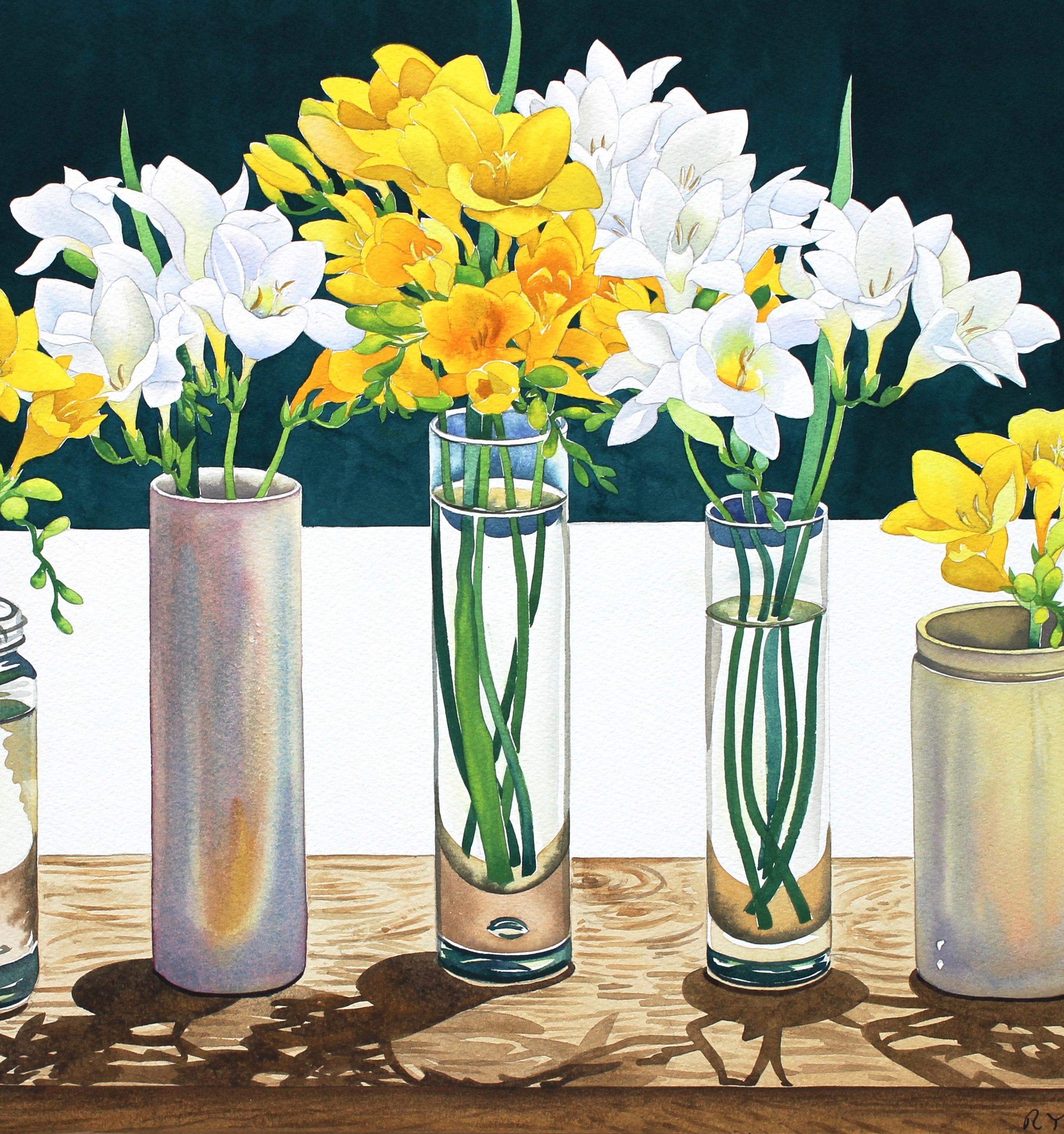 Christoper Ryland (born 1951)
Still life of freesia
Watercolour
16 x 23 inches

Christopher Ryland's flower paintings are in collections all over the world.
 
He is an elected Fellow of the Society of Botanical Artists and has had many solo