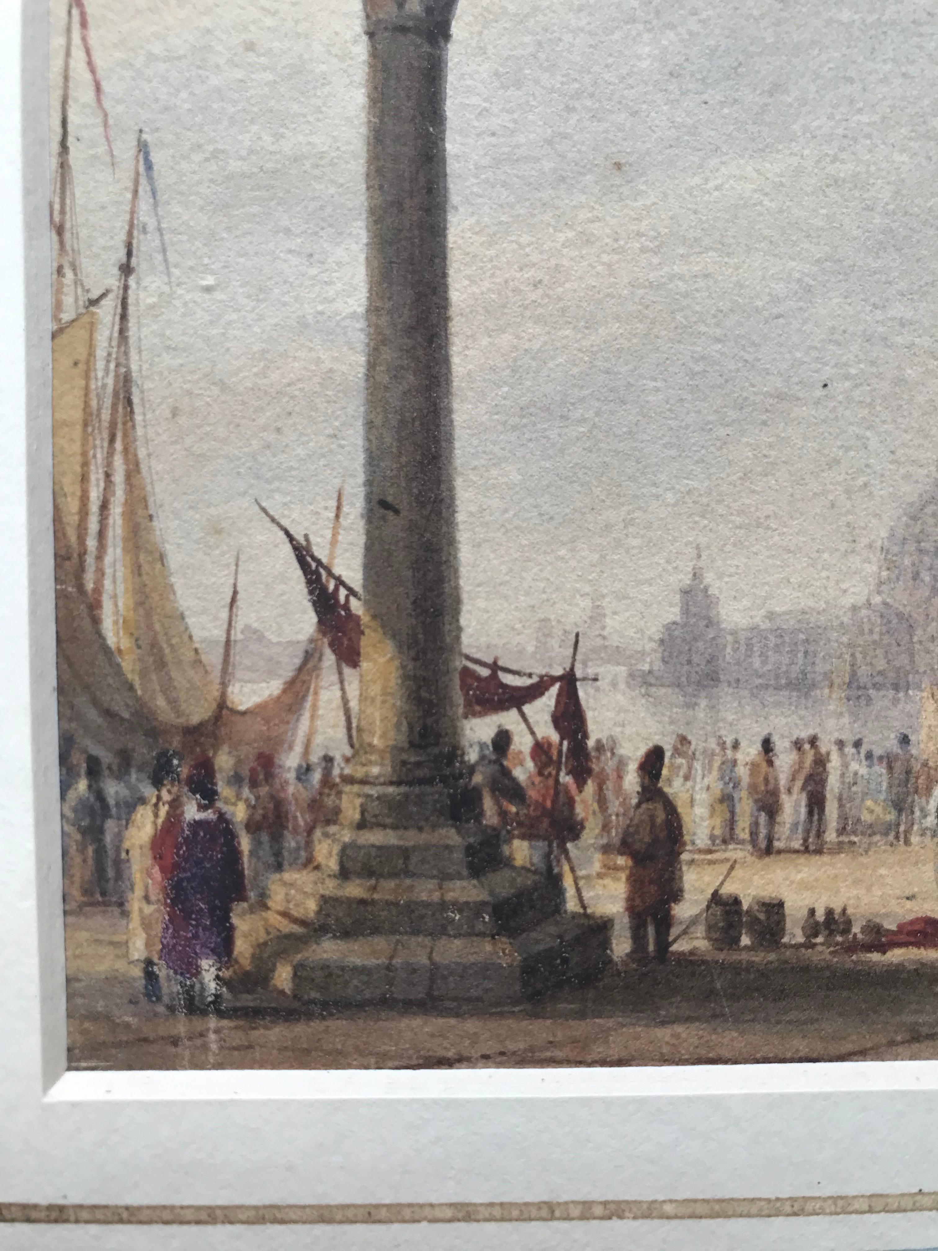 Circle of Edward Pritchett (1808-1894)
The Piazzetta, Venice, looking towards the Punta della Dogana
Watercolour
4.25 x 5.5 inches

A really charming mid 19th century view of the Piazzetta on St Mark's Square looking towards the Punta della Dogana.