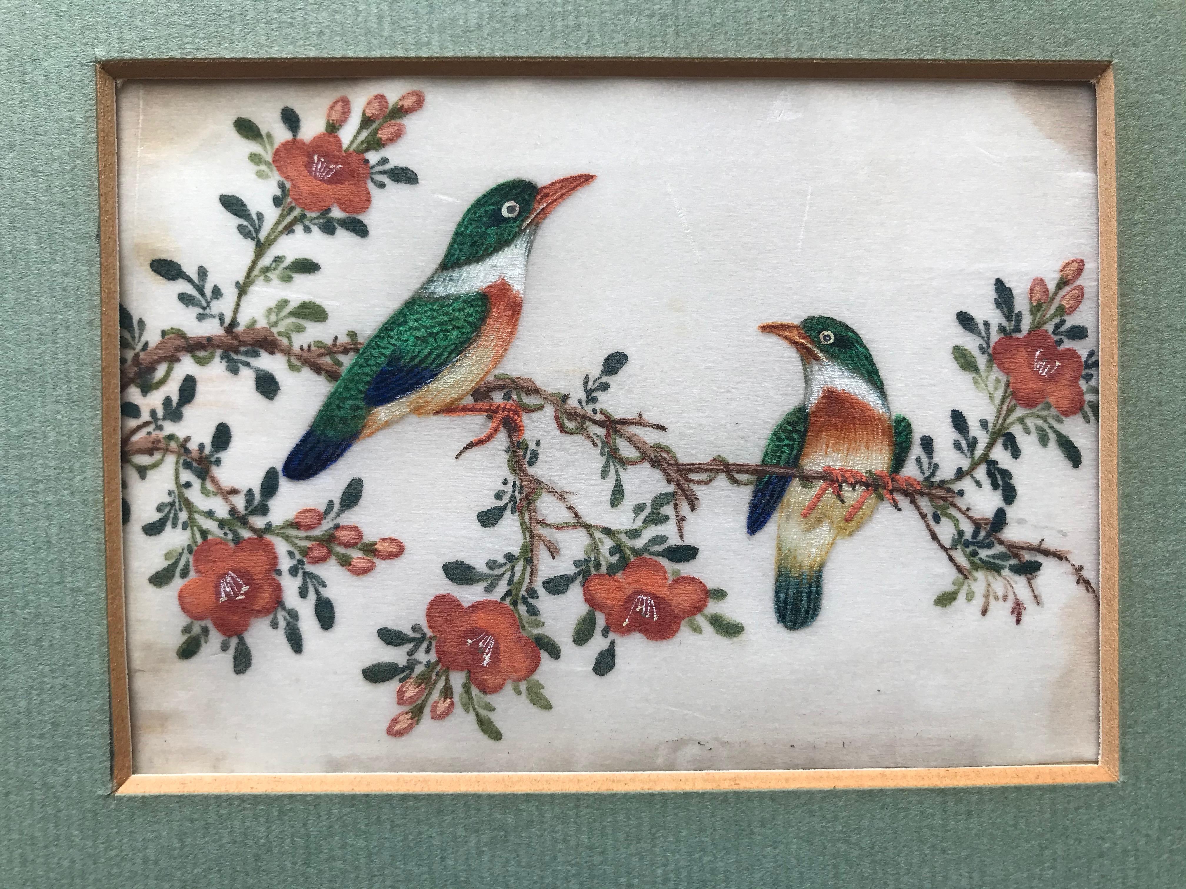 Three 19th Century Chinese Export Rice Pith Paper watercolors of birds - Gray Animal Art by 19th Century Chinese school