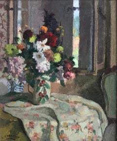 Louis Charrat, French Impressionist still life of summer flowers on a table