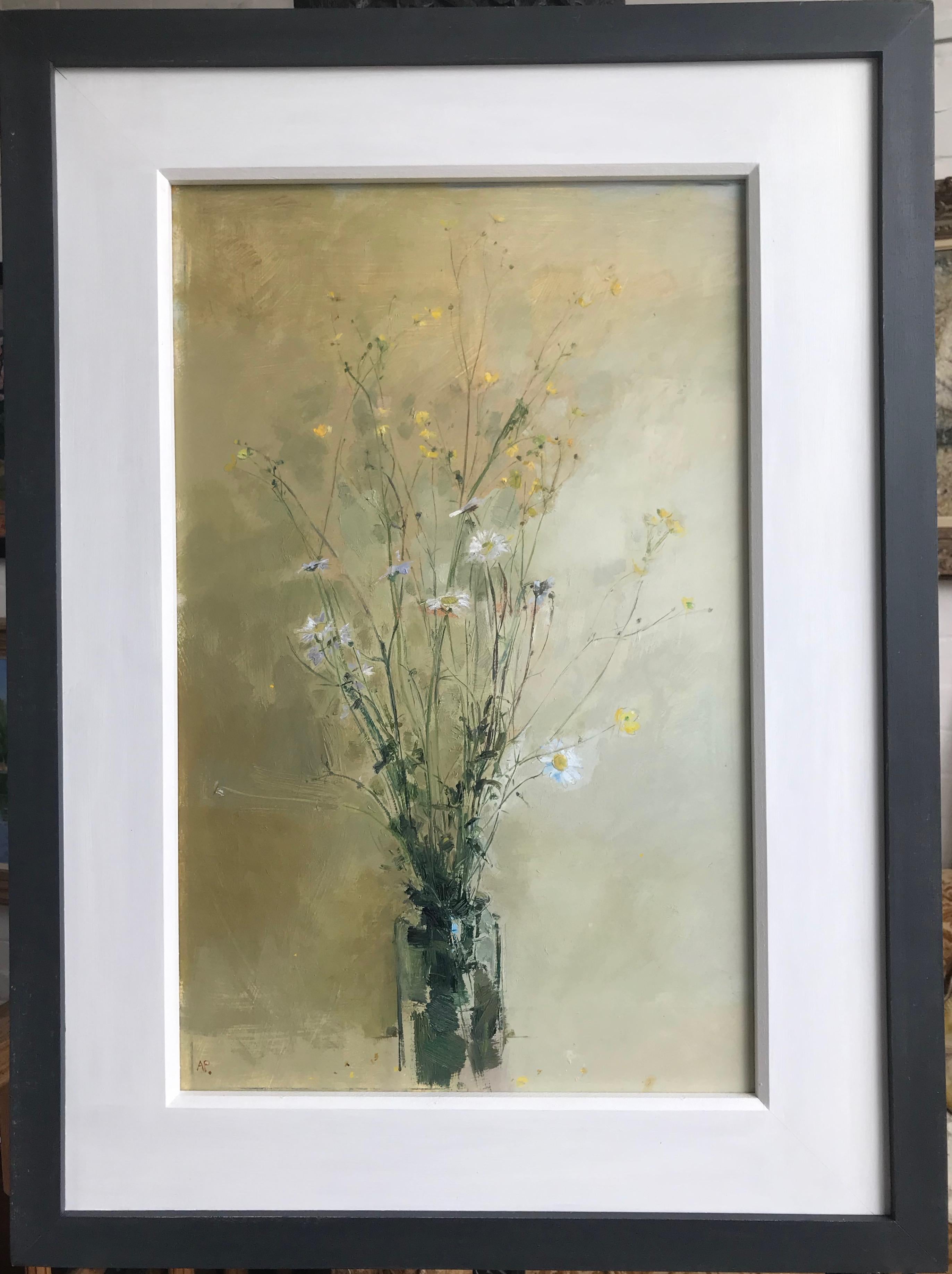 Adrian Parnell (b.1952)
Daisies and Buttercups, 
Signed with initials,
Inscribed with title and date verso
Oil on board,
23 x 14 inches

A delicate and subtly captured study of daisies and buttercups.

Adrian Parnell was born in London and studied