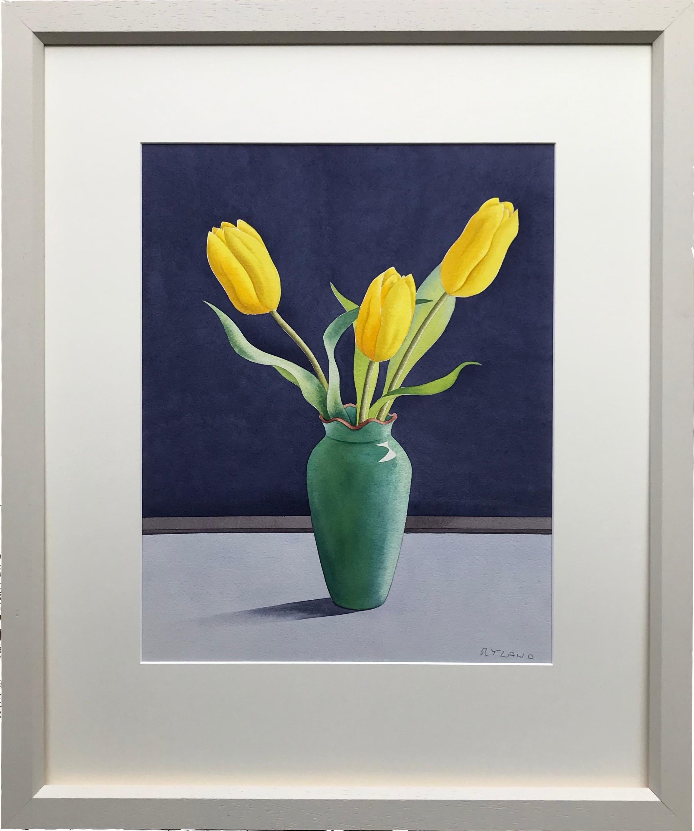Christopher Ryland, Trois tulipes jaunes, nature morte, artiste contemporain